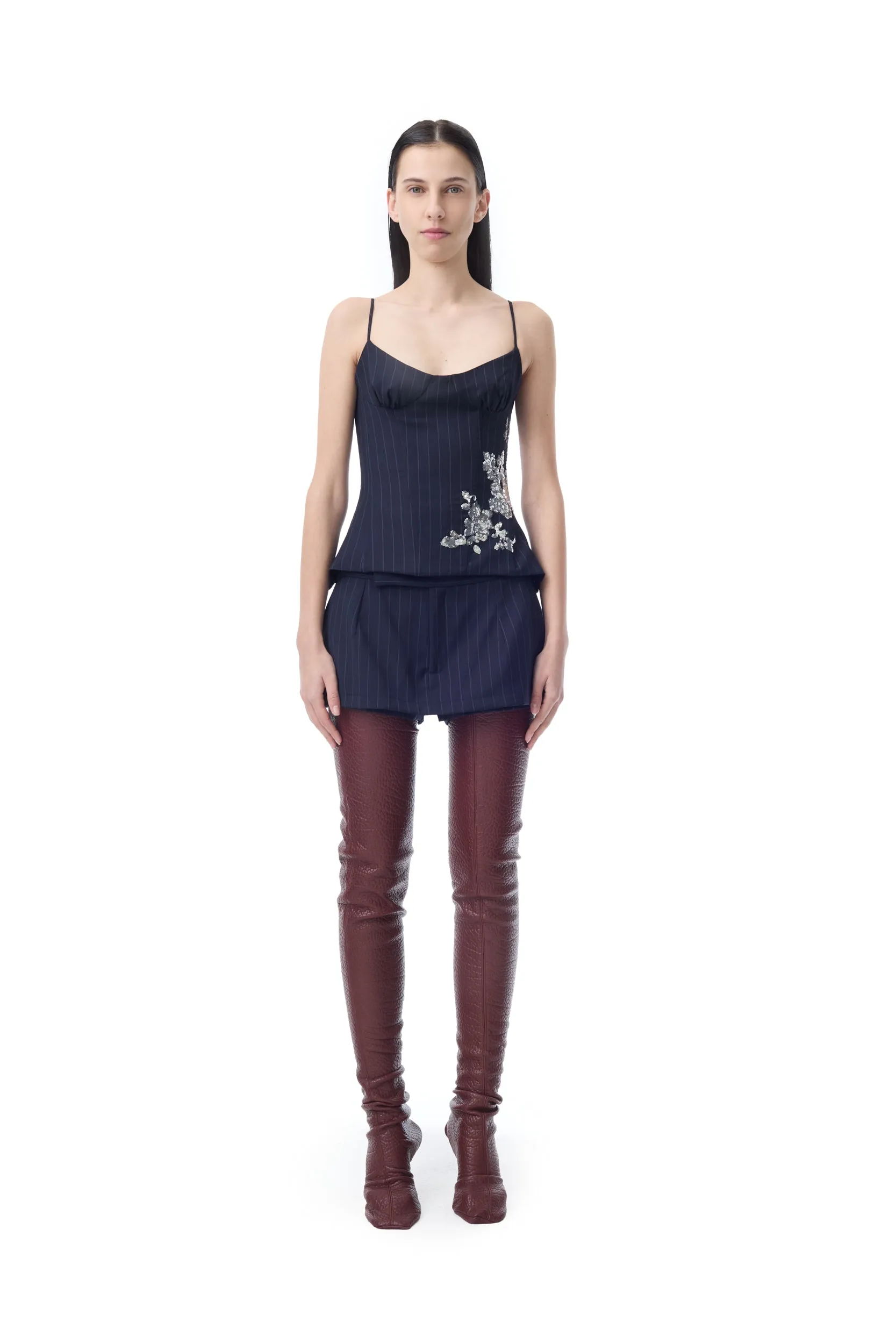 NAVY PINSTRIPE CORSET TOP WITH EMBROIDERY sold by Marques ’ Almeida product image thumbnail 5