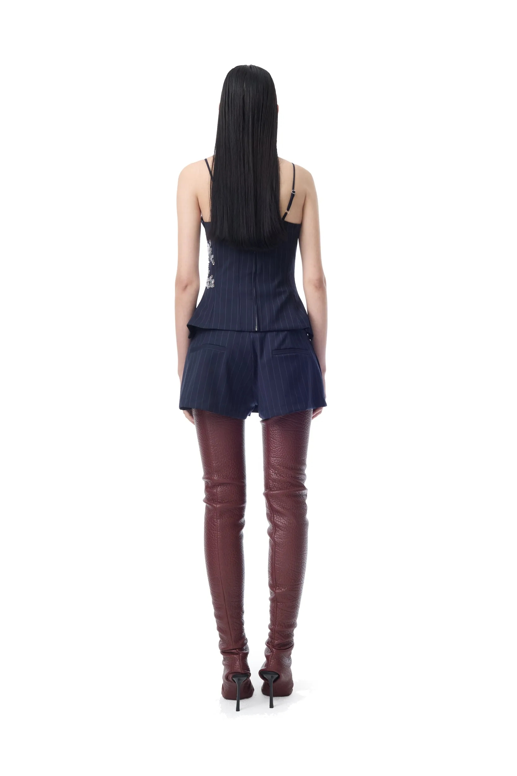 NAVY PINSTRIPE CORSET TOP WITH EMBROIDERY sold by Marques ’ Almeida product image thumbnail 2