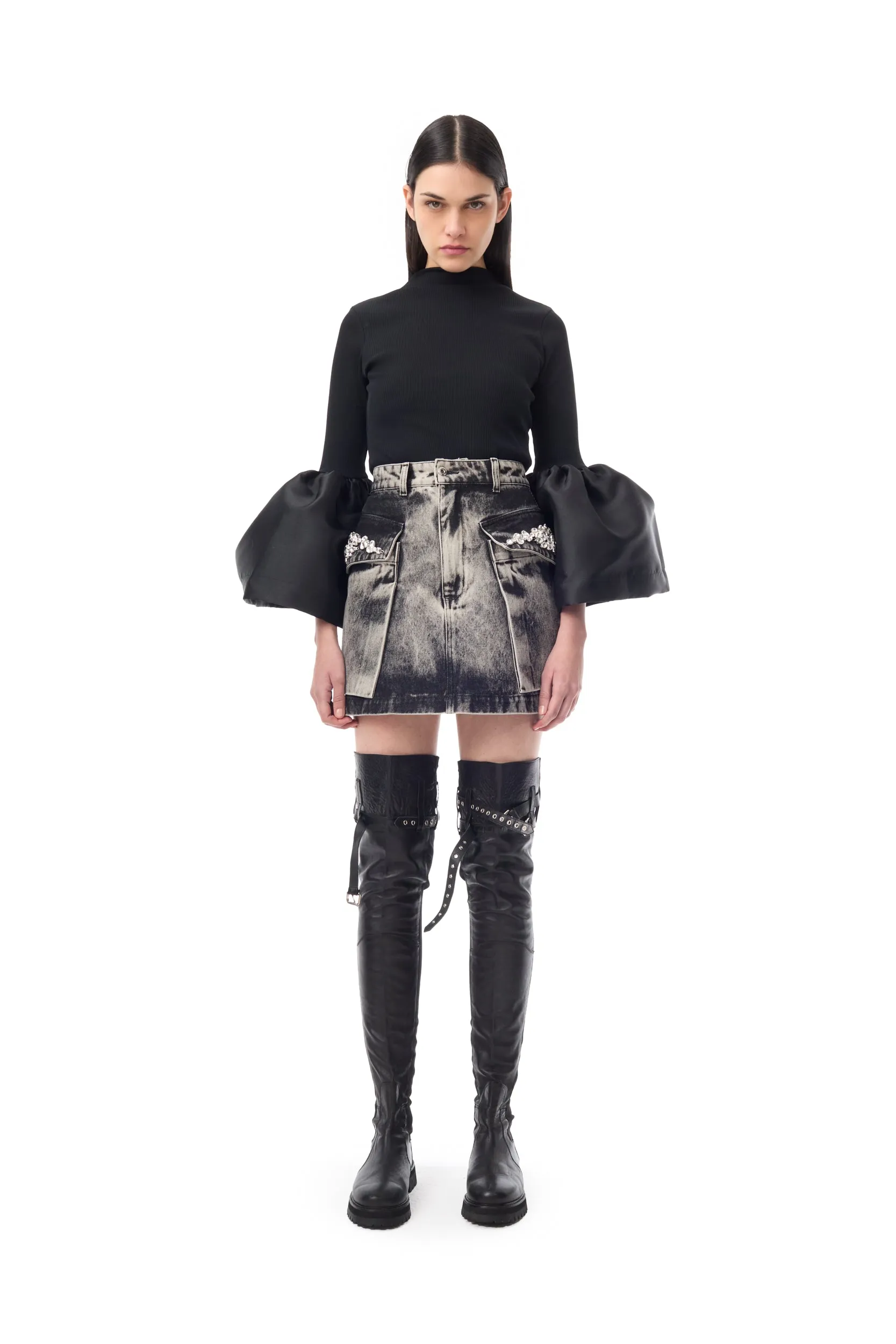 DENIM GREY ACID WASH EMBELISHED MINI SKIRT sold by Marques ’ Almeida