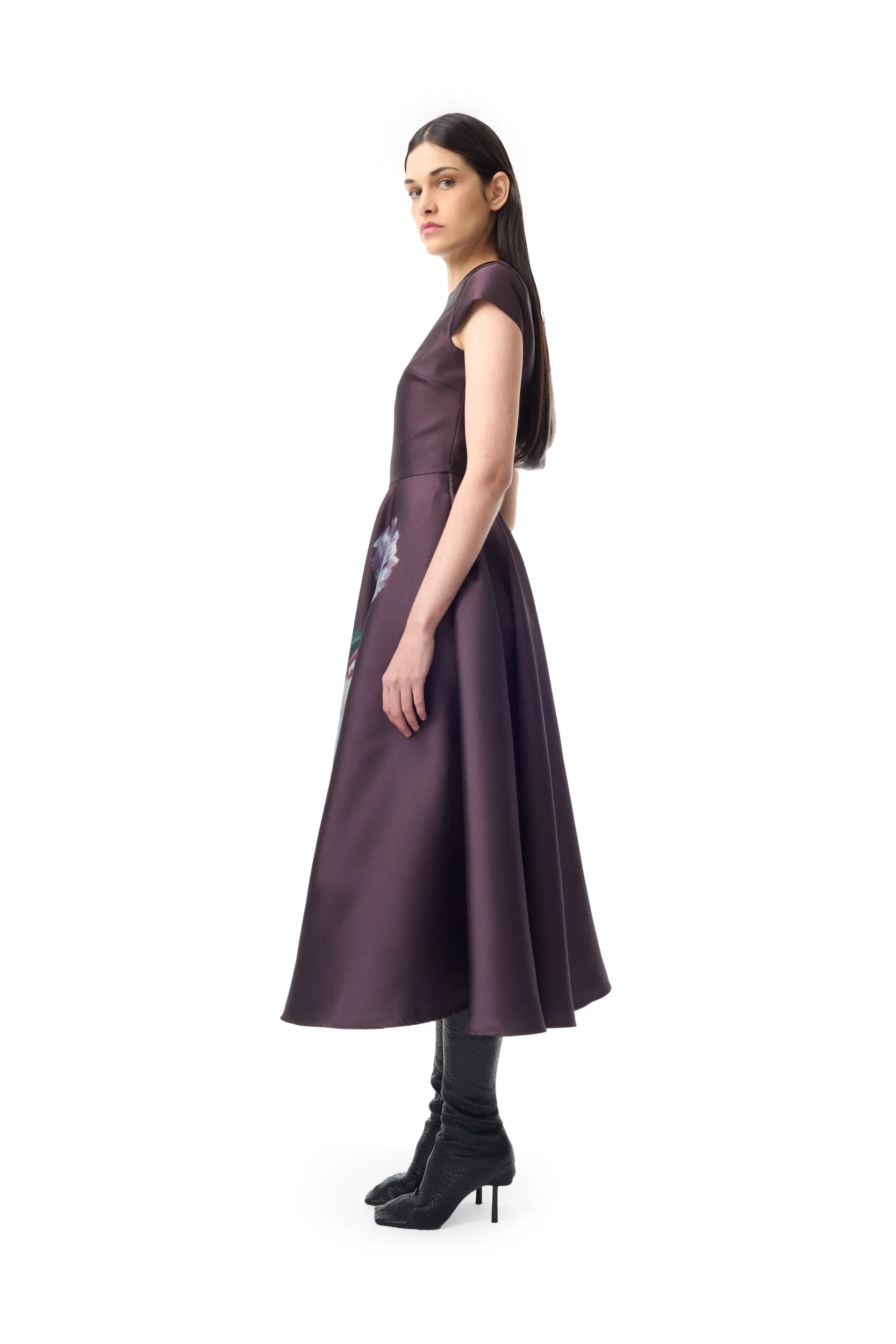 BURGUNDY FLOWER PRINTED CAP SLEEVE DRESS sold by Marques ’ Almeida product image thumbnail 4