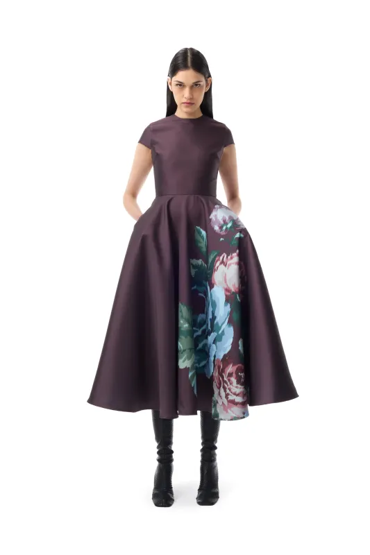 BURGUNDY FLOWER PRINTED CAP SLEEVE DRESS made by Marques ’ Almeida