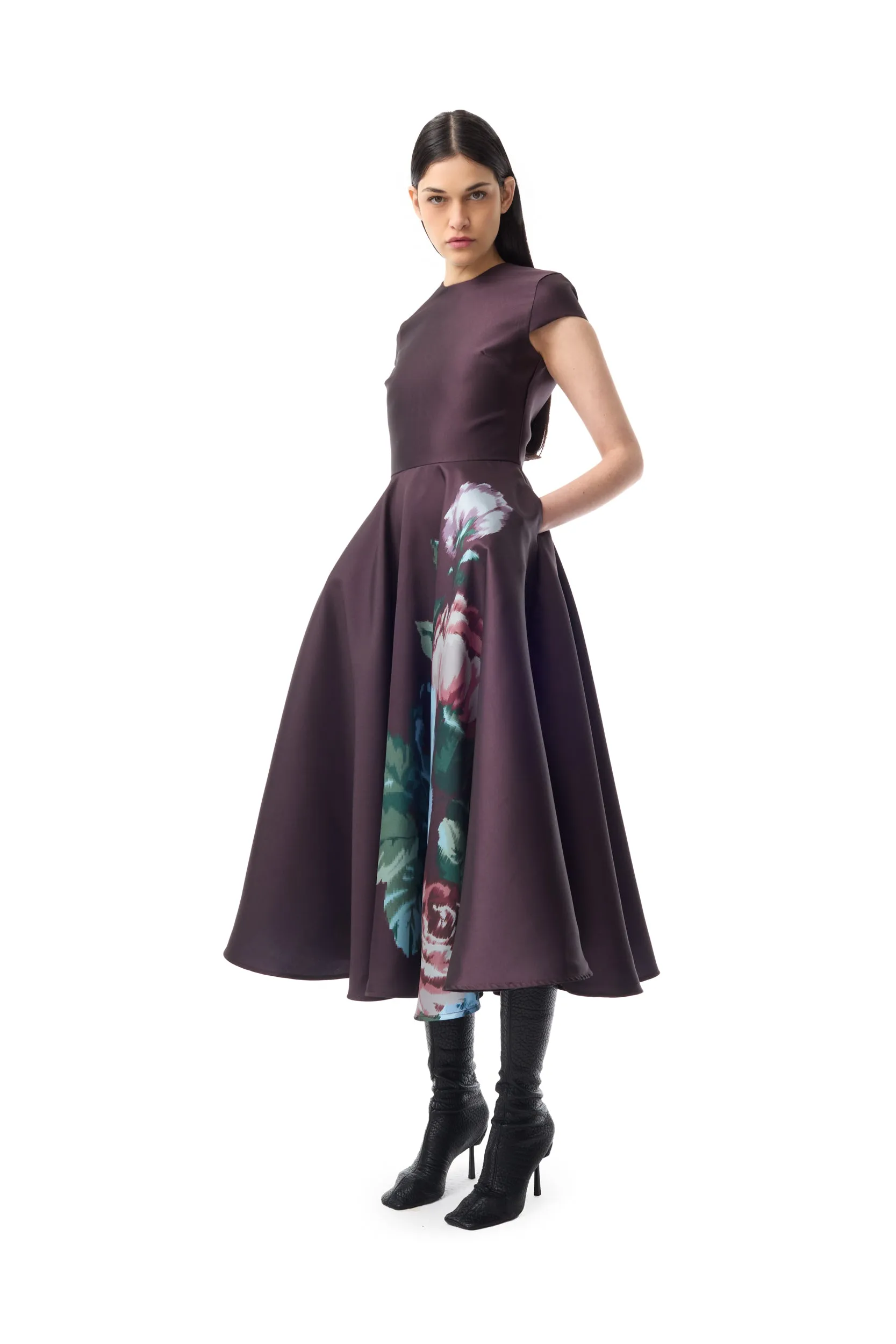 BURGUNDY FLOWER PRINTED CAP SLEEVE DRESS sold by Marques ’ Almeida product image thumbnail 3