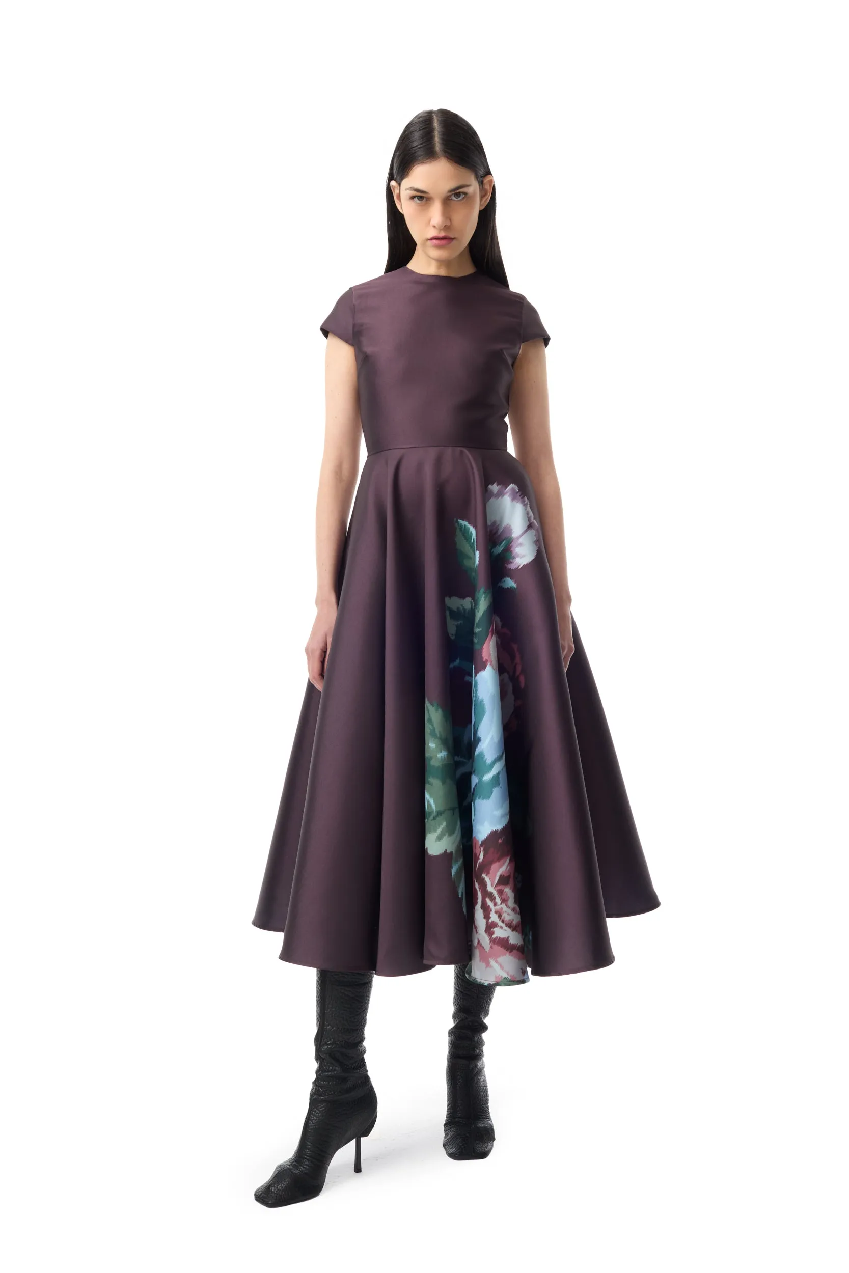 BURGUNDY FLOWER PRINTED CAP SLEEVE DRESS sold by Marques ’ Almeida product image thumbnail 5