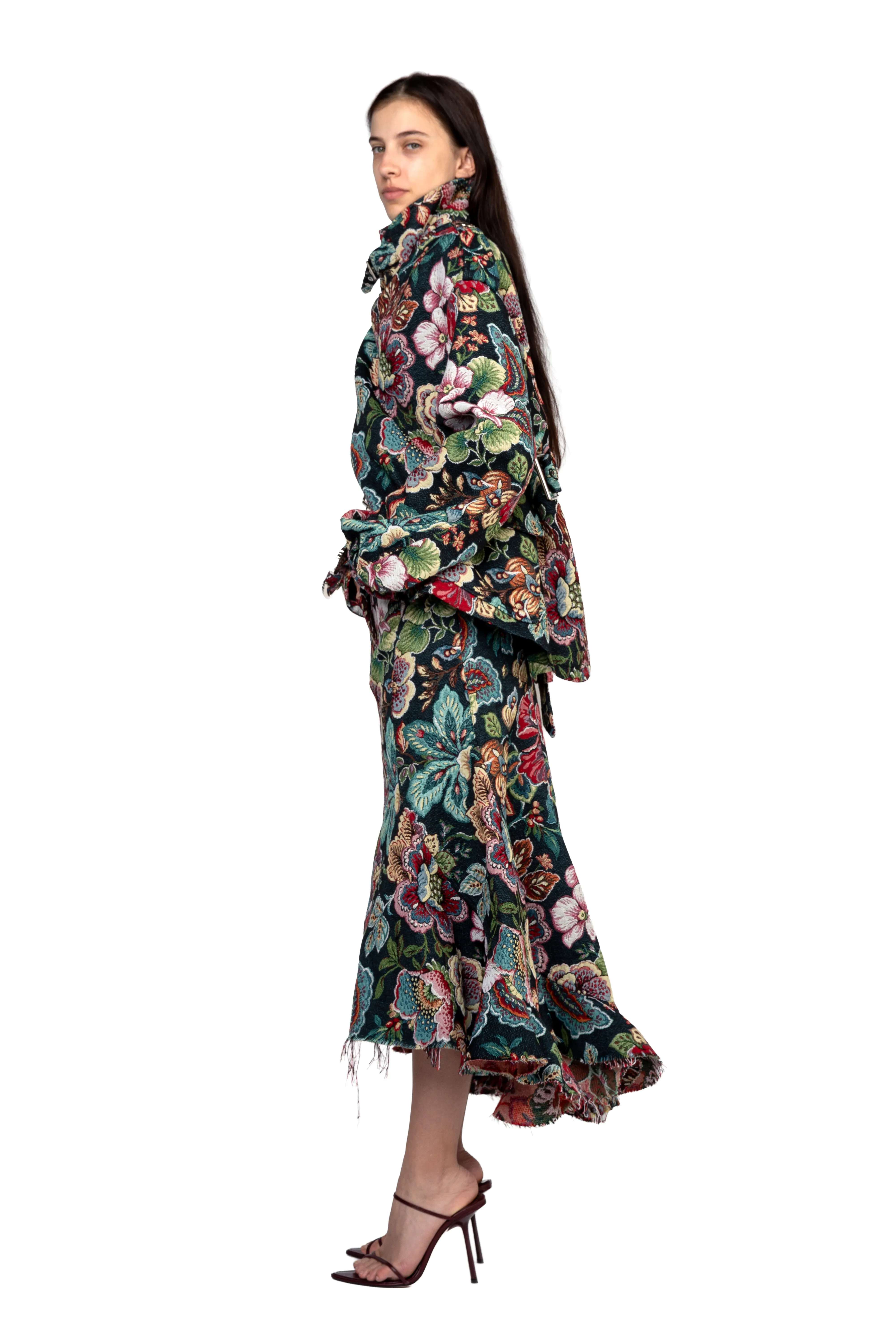 BLACK BROCADE MIDI FLARE SKIRT WITH BELT sold by Marques ’ Almeida product image thumbnail 3