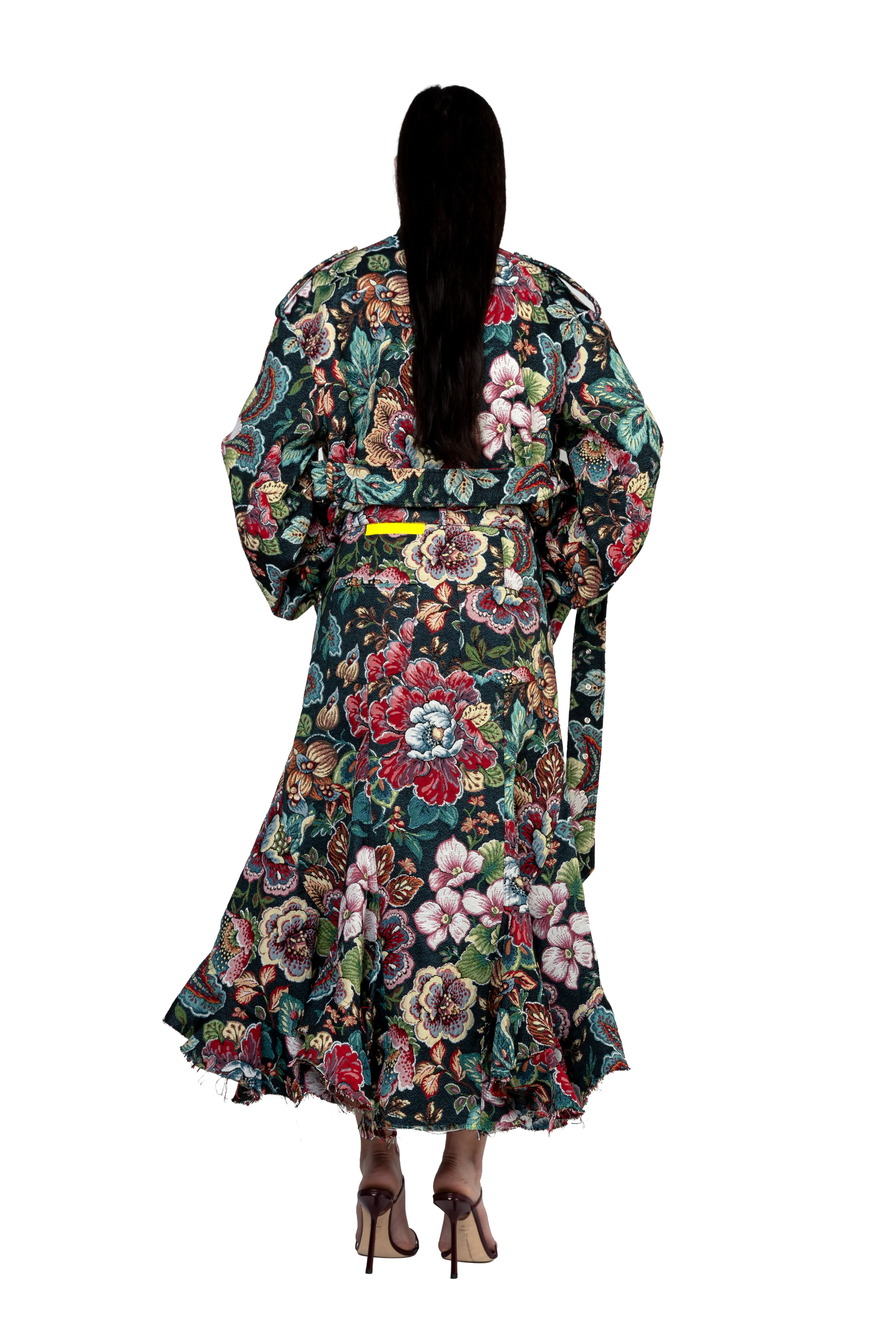 BLACK BROCADE MIDI FLARE SKIRT WITH BELT sold by Marques ’ Almeida product image thumbnail 2