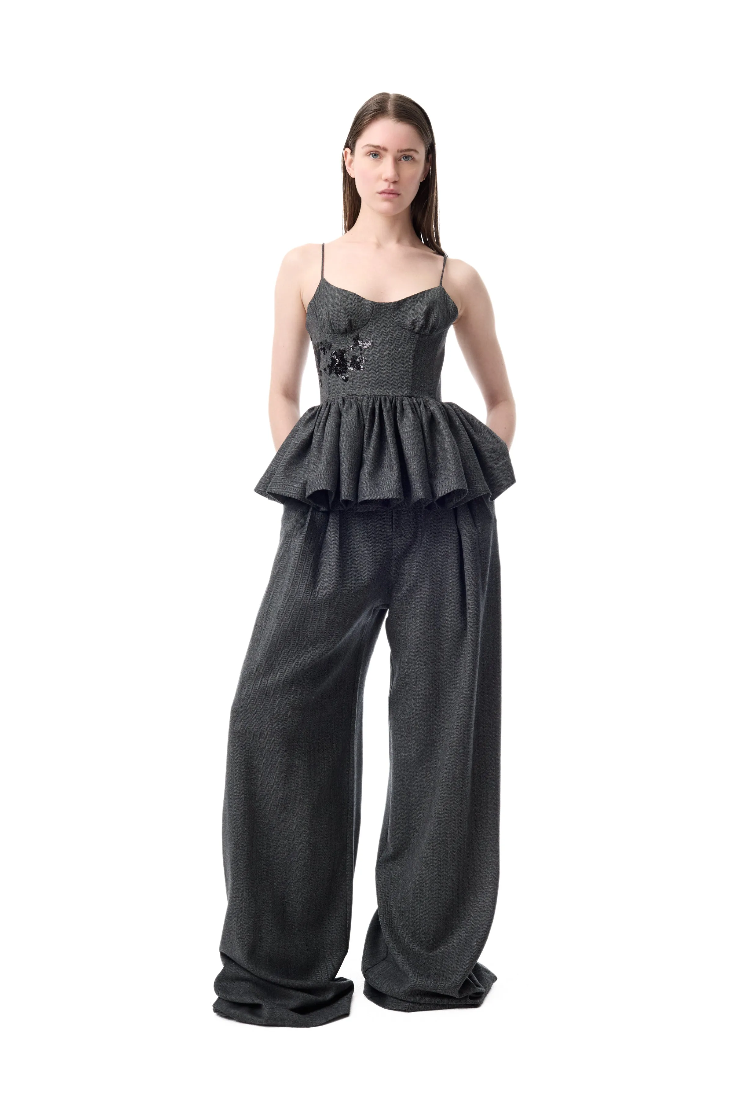 GREY HERRINGBONE WOOL PLEATED TROUSERS sold by Marques ’ Almeida product image thumbnail 5