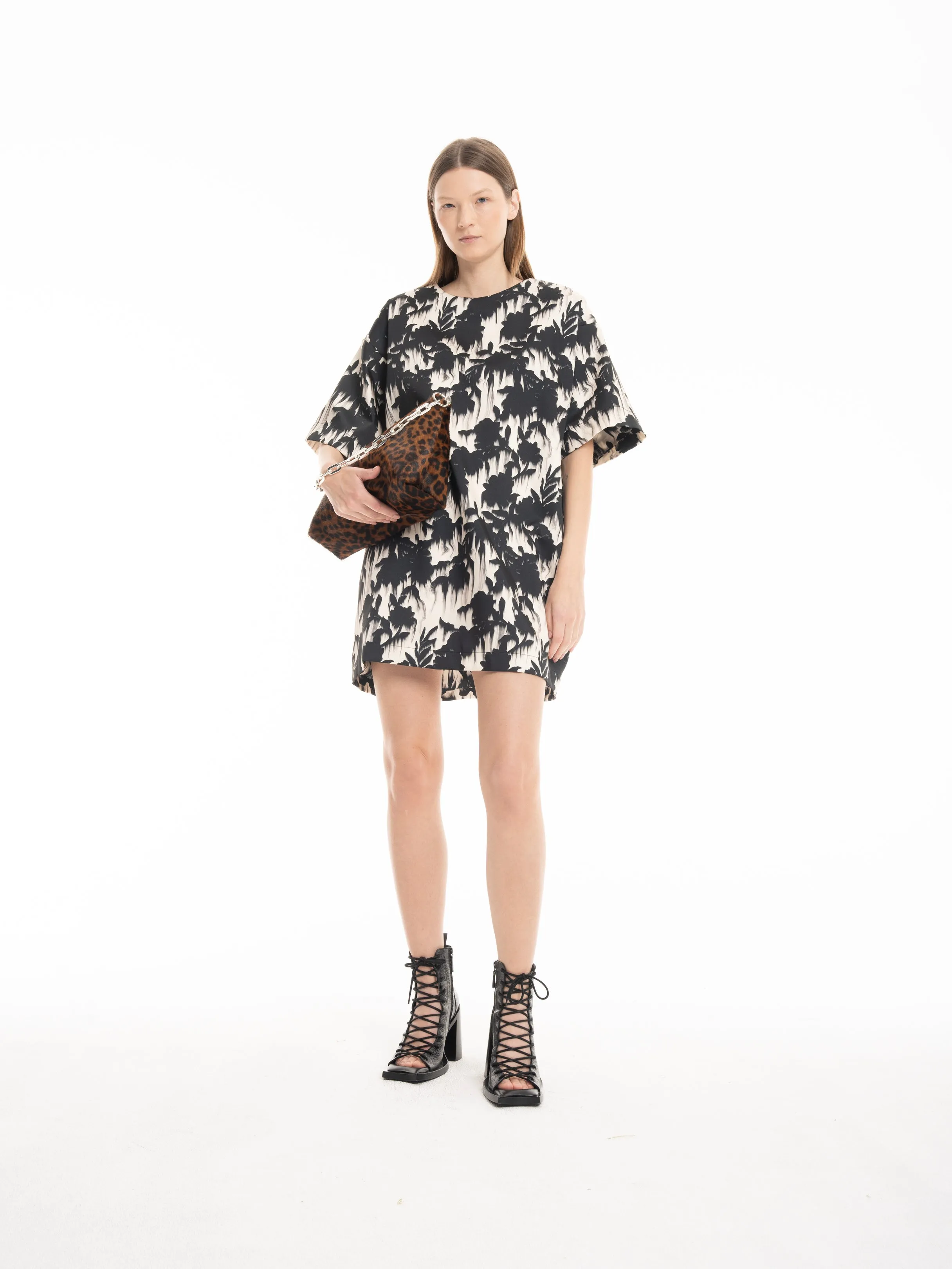 BONDED SATIN T-SHIRT DRESS IN FLORAL PRINT sold by Marques ’ Almeida