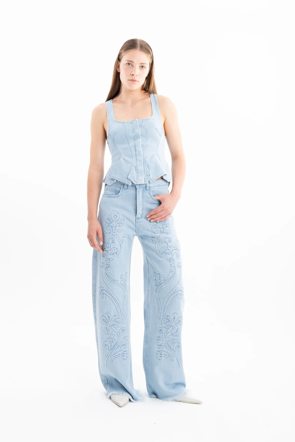 DENIM CORSET TOP WITH SHAPED HIP PANELS sold by Marques ’ Almeida product image thumbnail 5