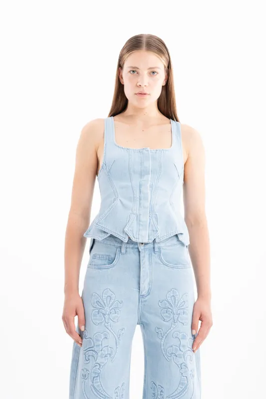 DENIM CORSET TOP WITH SHAPED HIP PANELS sold by Marques ’ Almeida