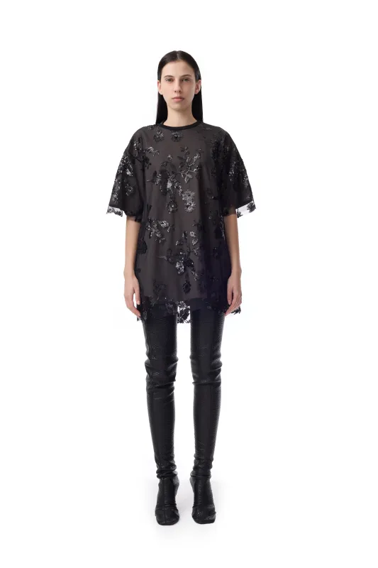 BLACK BAGGY T-SHIRT WITH SEQUIN OVERLAYER sold by Marques ’ Almeida