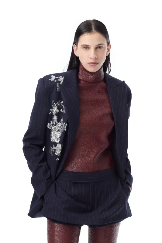 NAVY PINSTRIPE BLAZER WITH SEQUIN EMBROIDERY made by Marques ’ Almeida