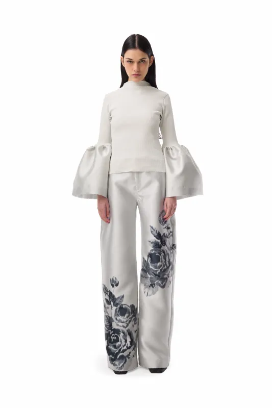 SILVER TURTLENECK PUFF SLEEVE TOP made by Marques ’ Almeida