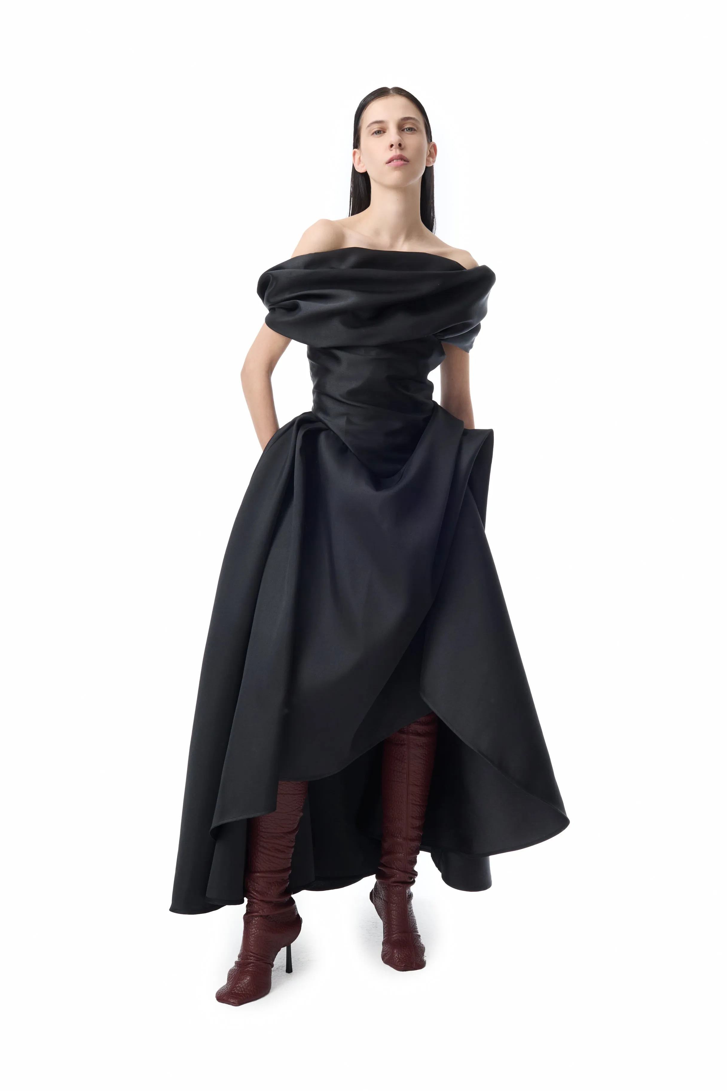 BLACK DRAPED OFF-SHOULDER MIDI DRESS sold by Marques ’ Almeida product image thumbnail 5