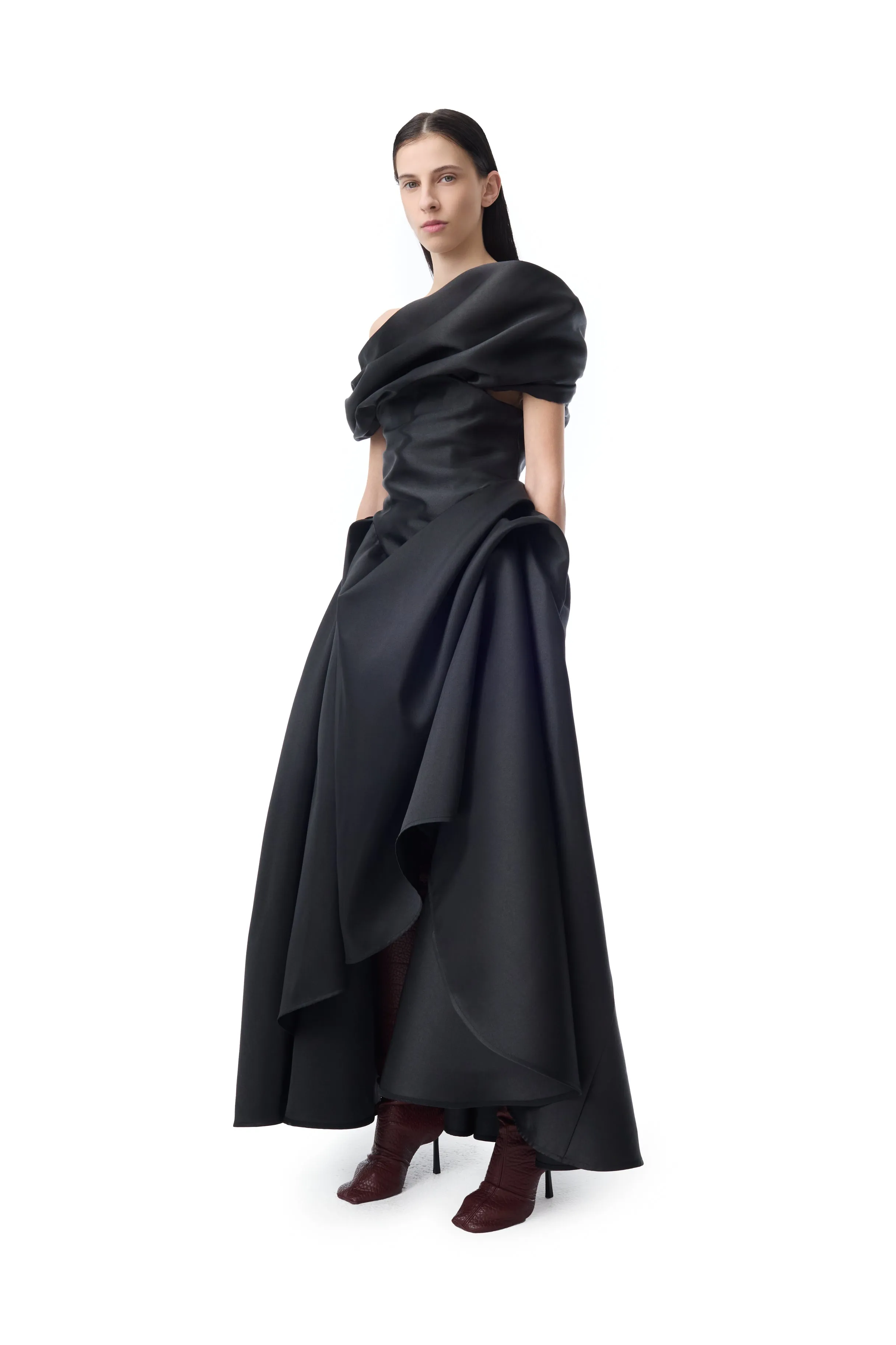 BLACK DRAPED OFF-SHOULDER MIDI DRESS sold by Marques ’ Almeida product image thumbnail 4