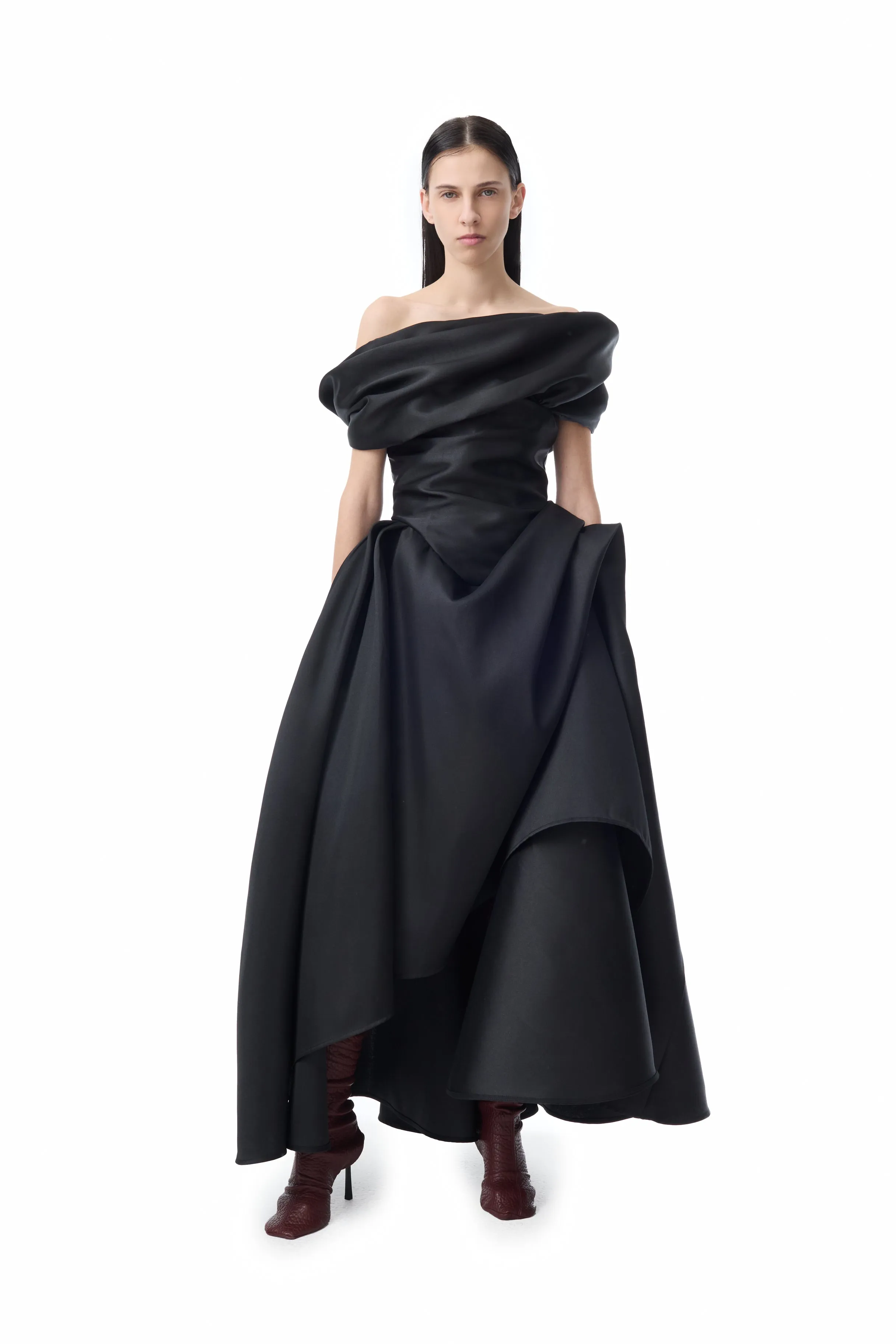 BLACK DRAPED OFF-SHOULDER MIDI DRESS sold by Marques ’ Almeida
