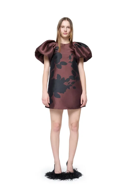 BROWN PRINTED BALLOON SLEEVE DRESS made by Marques ’ Almeida