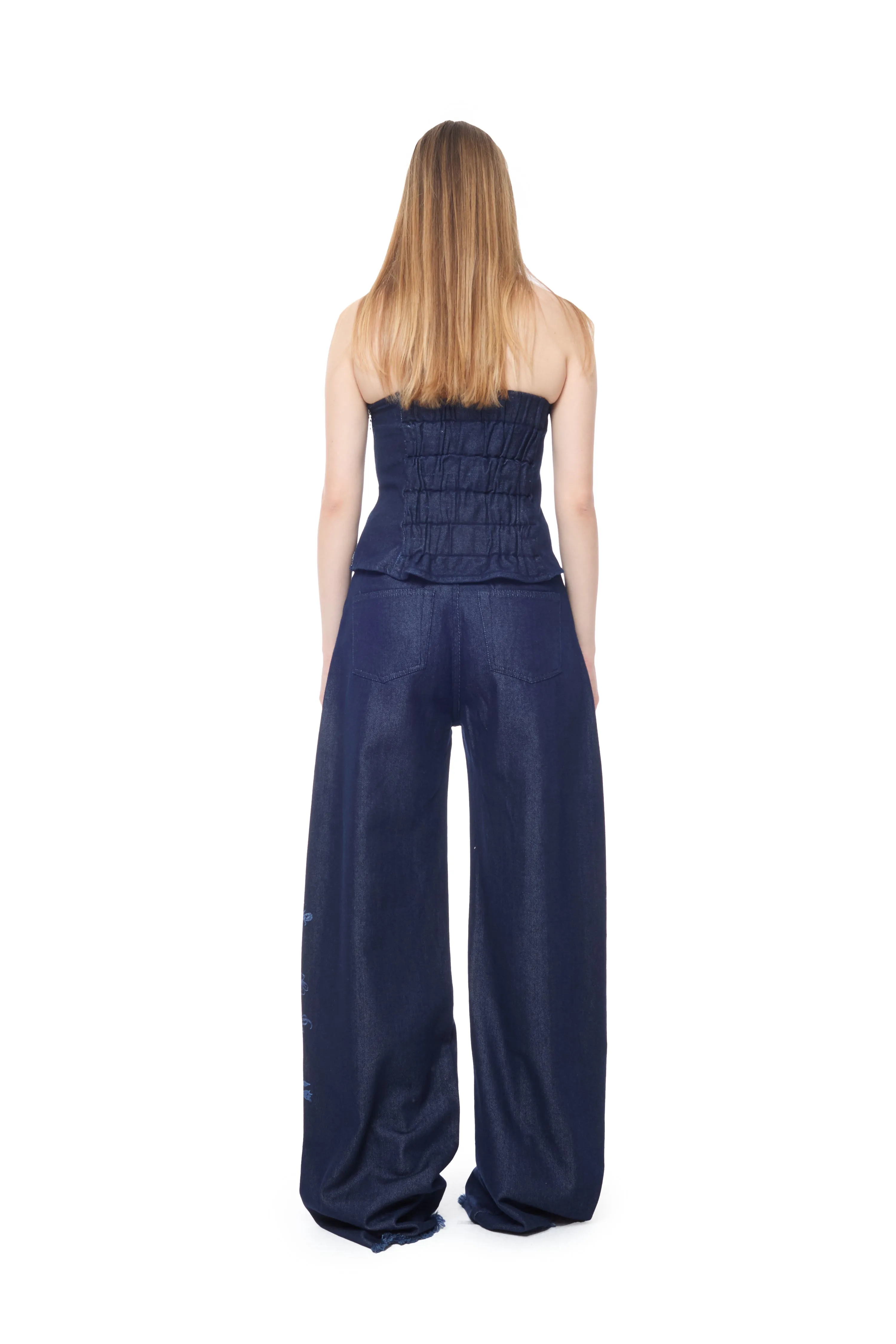 INDIGO FLOWER DENIM STRAPLESS CORSET TOP sold by Marques ’ Almeida product image thumbnail 3