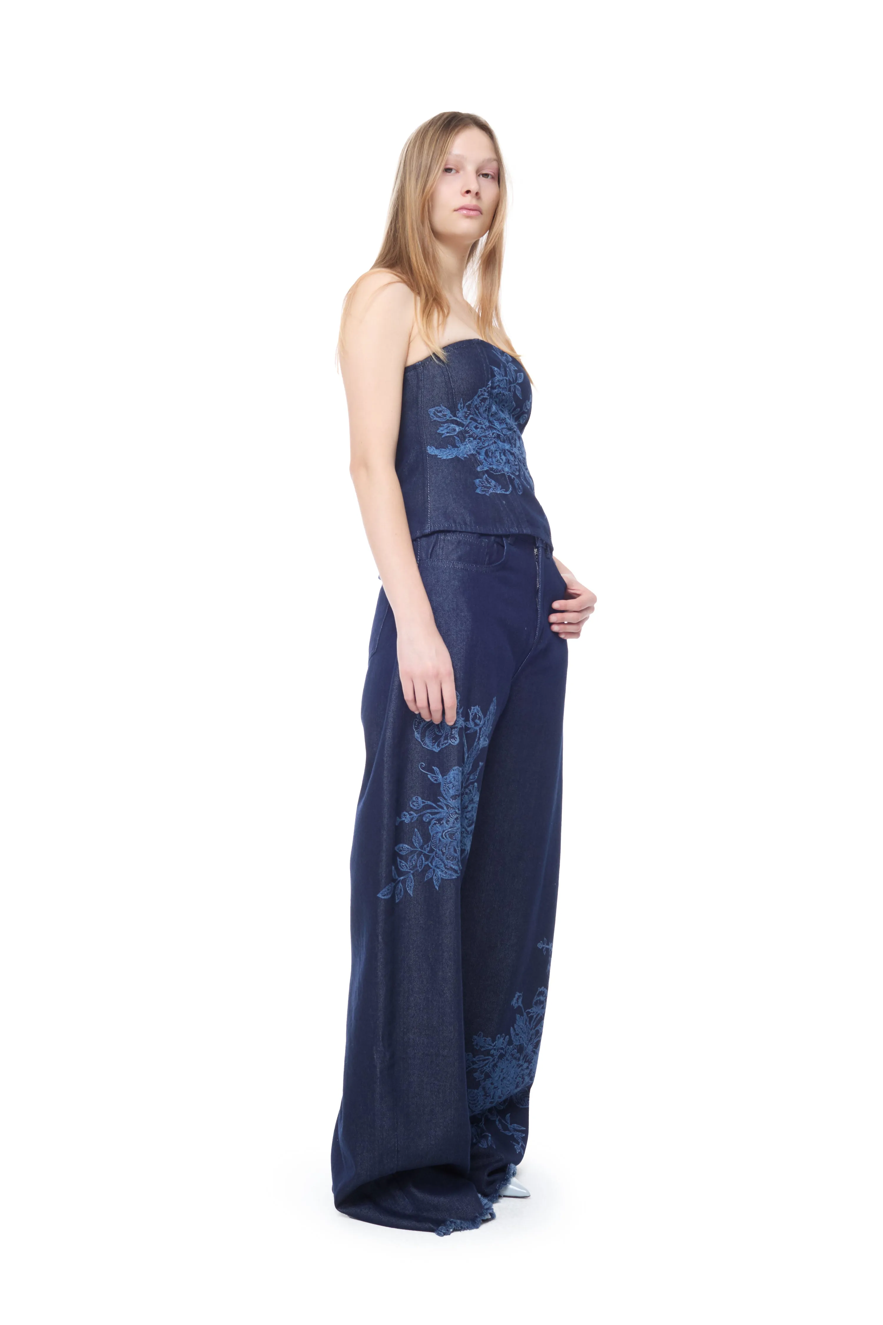 INDIGO FLOWER DENIM STRAPLESS CORSET TOP sold by Marques ’ Almeida product image thumbnail 4