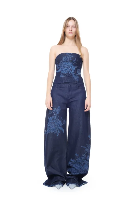 INDIGO FLOWER DENIM BOYFRIEND TROUSERS made by Marques ’ Almeida