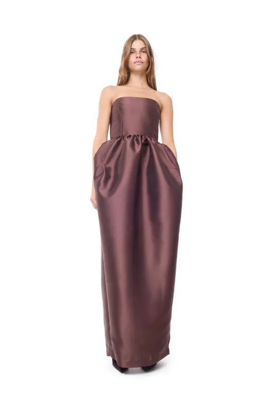 BROWN STRAPLESS TULIP LONG DRESS made by Marques ’ Almeida