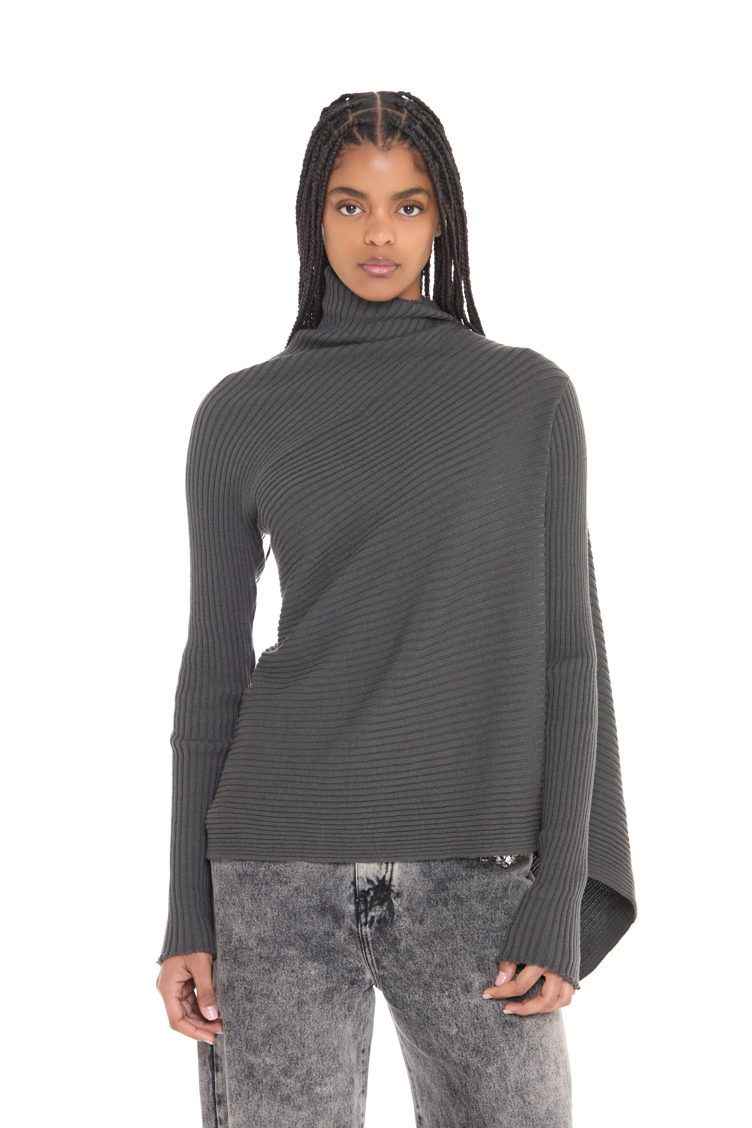 DARK GREY MERINO DRAPED JUMPER sold by Marques ’ Almeida