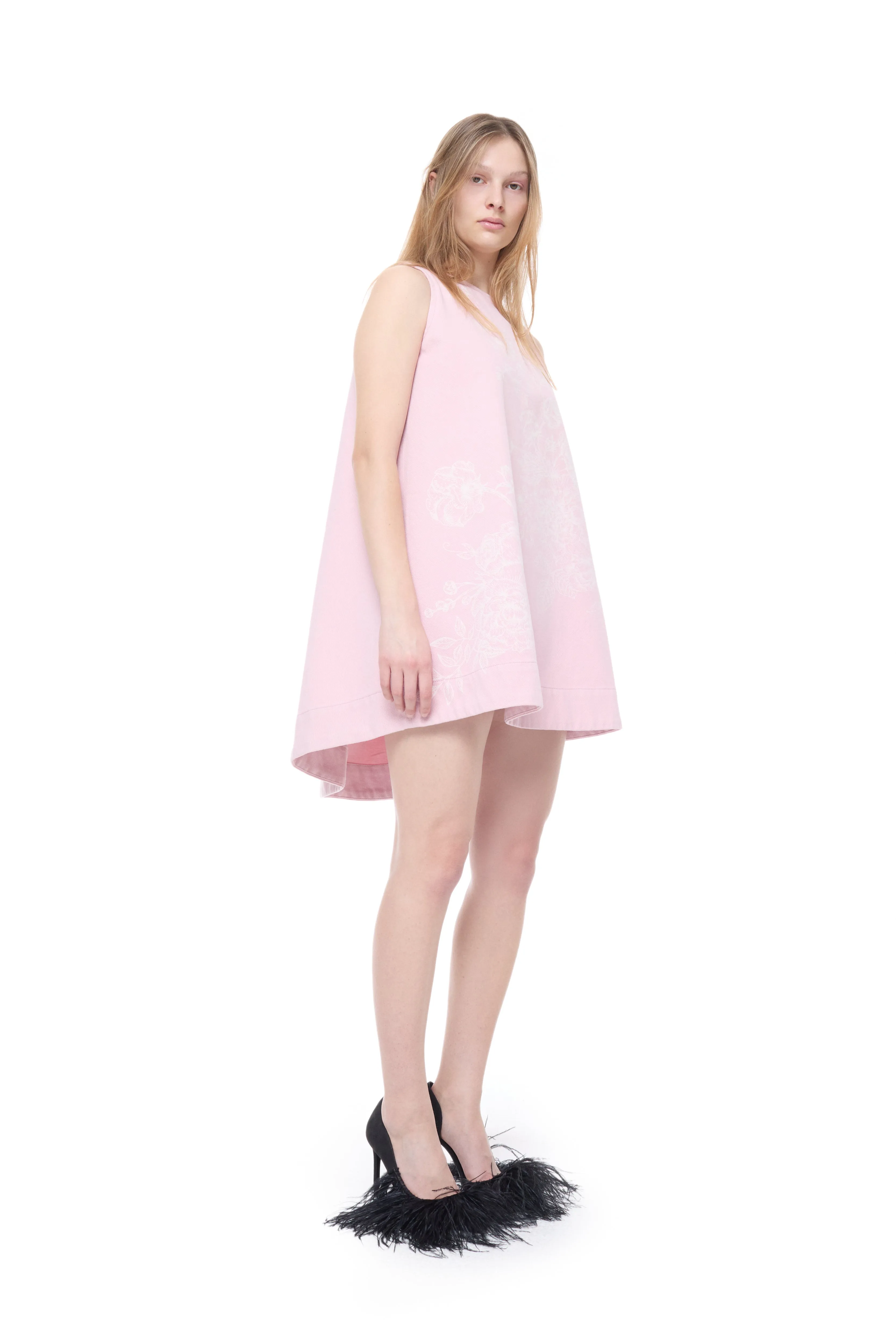 PINK FLOWER DRILL A-LINE DRESS sold by Marques ’ Almeida product image thumbnail 4