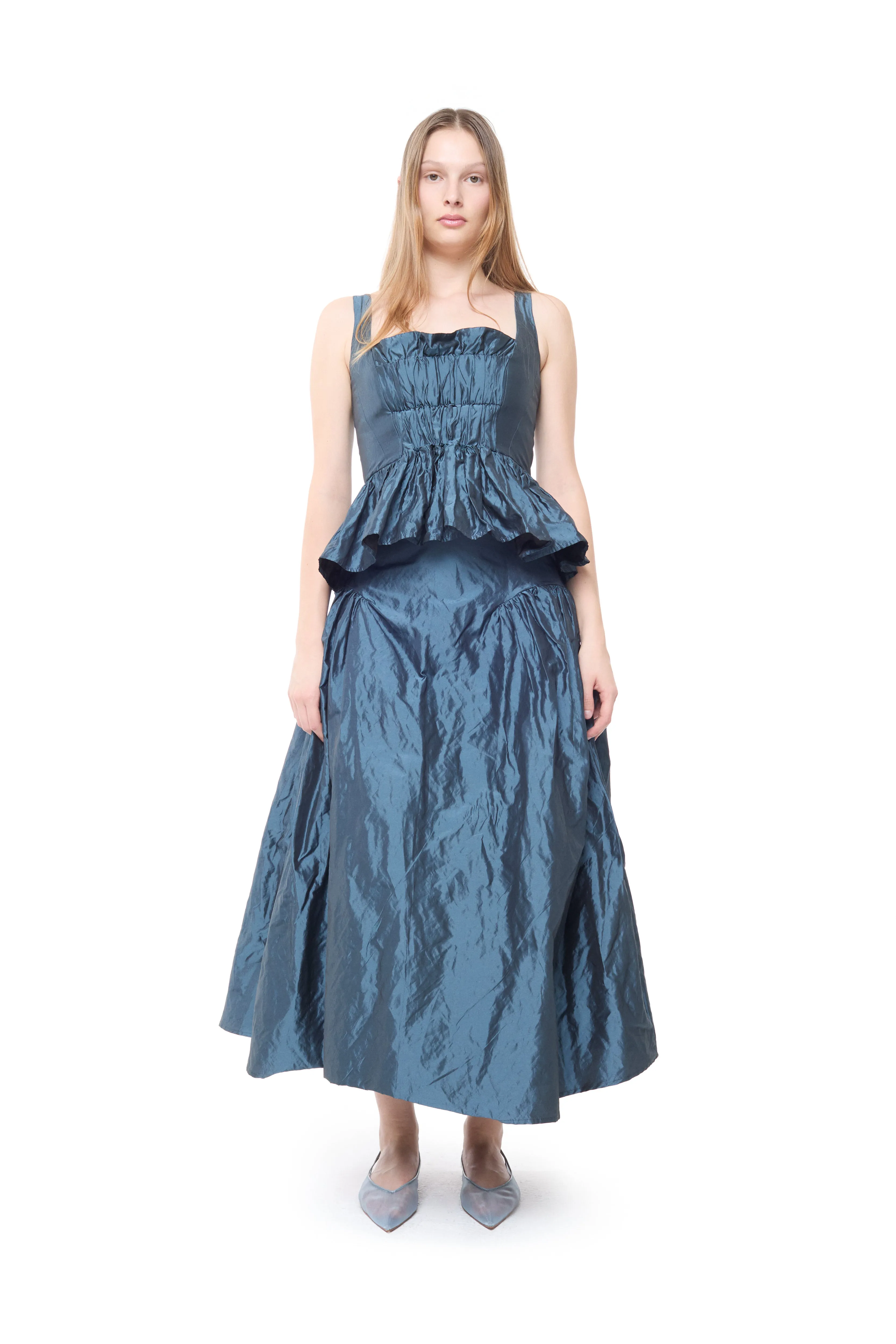 NAVY WRINKLED MIDI SKIRT sold by Marques ’ Almeida