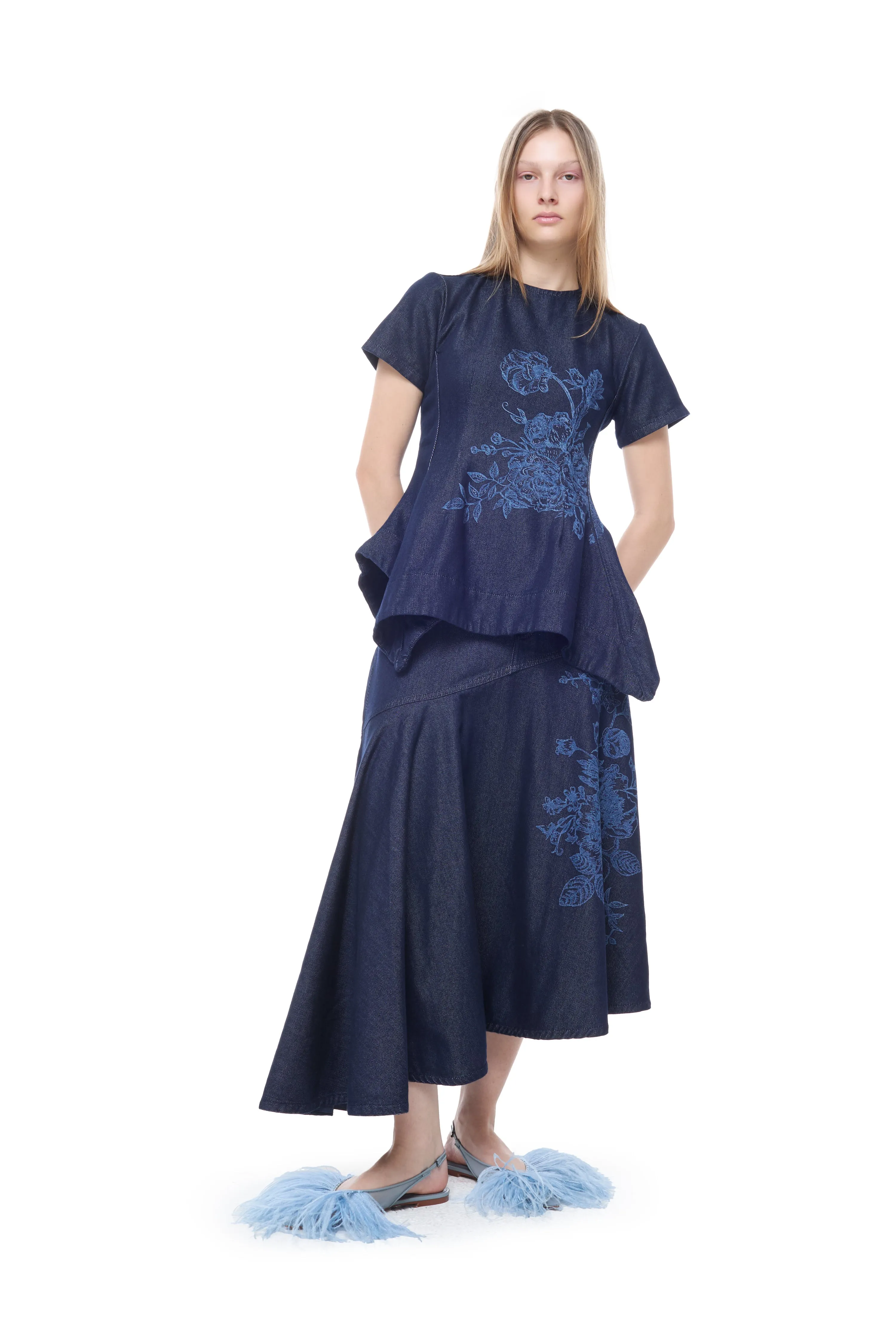 INDIGO FLOWER DENIM CAP SLEEVE TOP sold by Marques ’ Almeida product image thumbnail 5