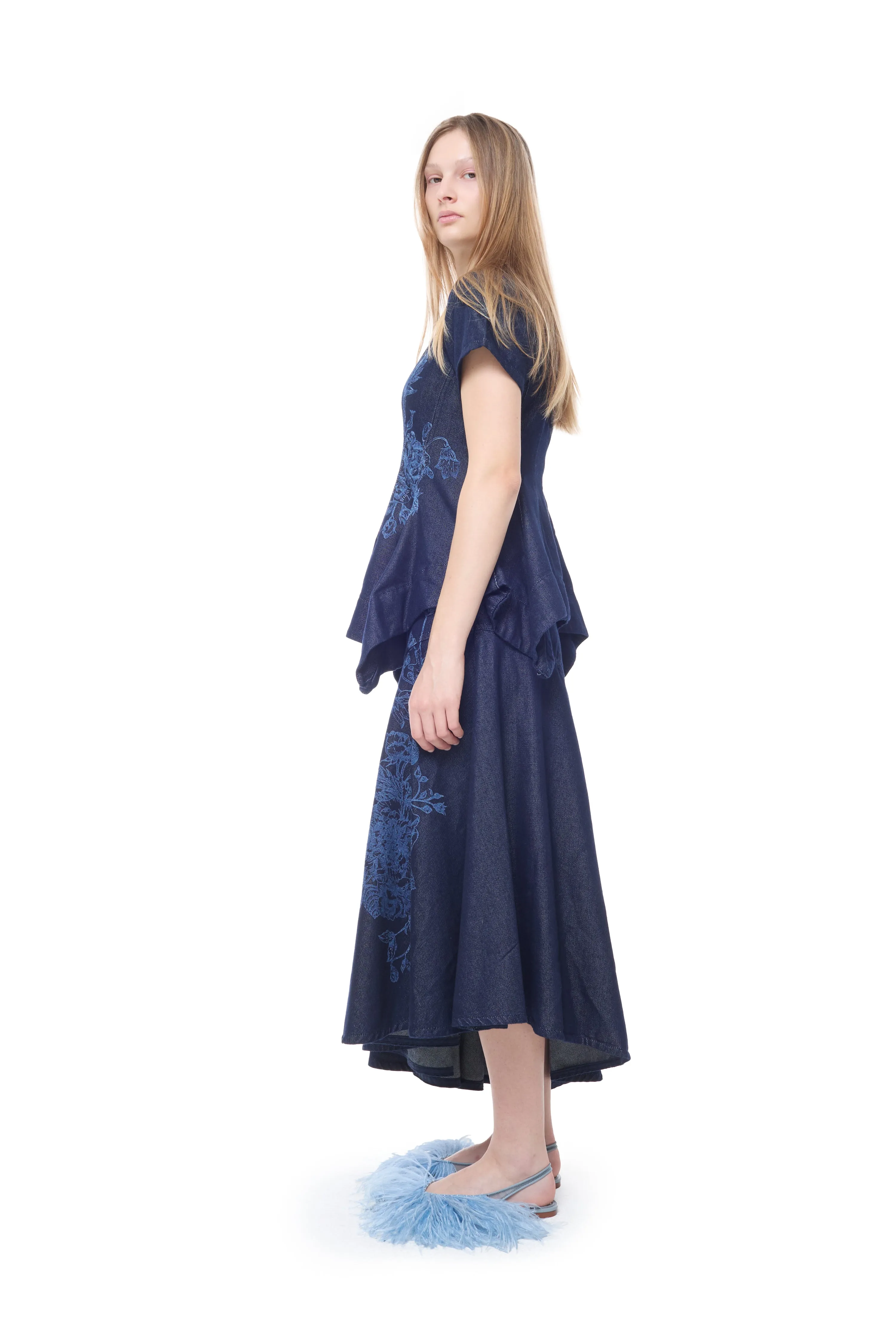 INDIGO FLOWER DENIM CAP SLEEVE TOP sold by Marques ’ Almeida product image thumbnail 3