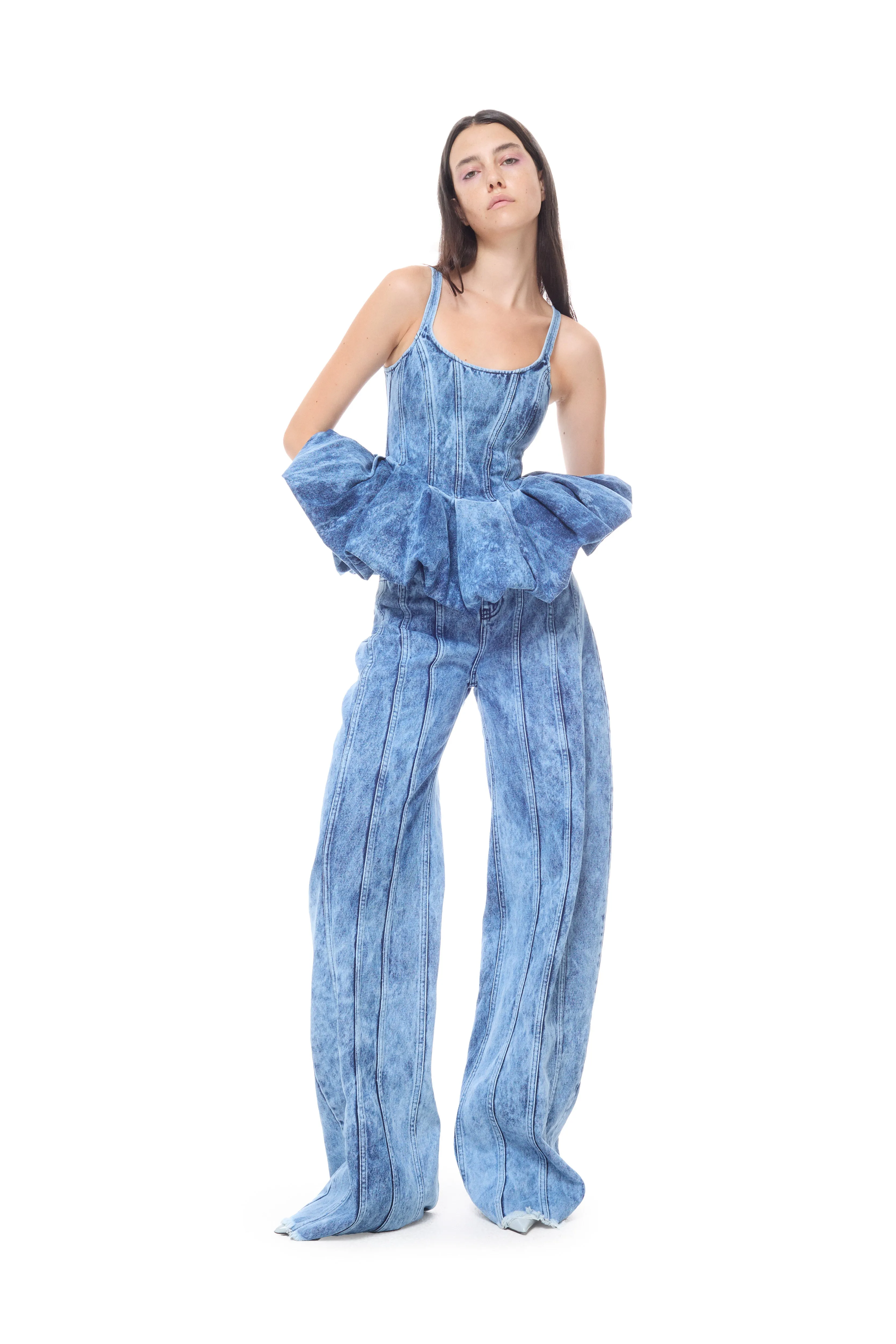 BLUE ACID WASH BOYFRIEND TROUSERS WITH SEAM LINES sold by Marques ’ Almeida product image thumbnail 5