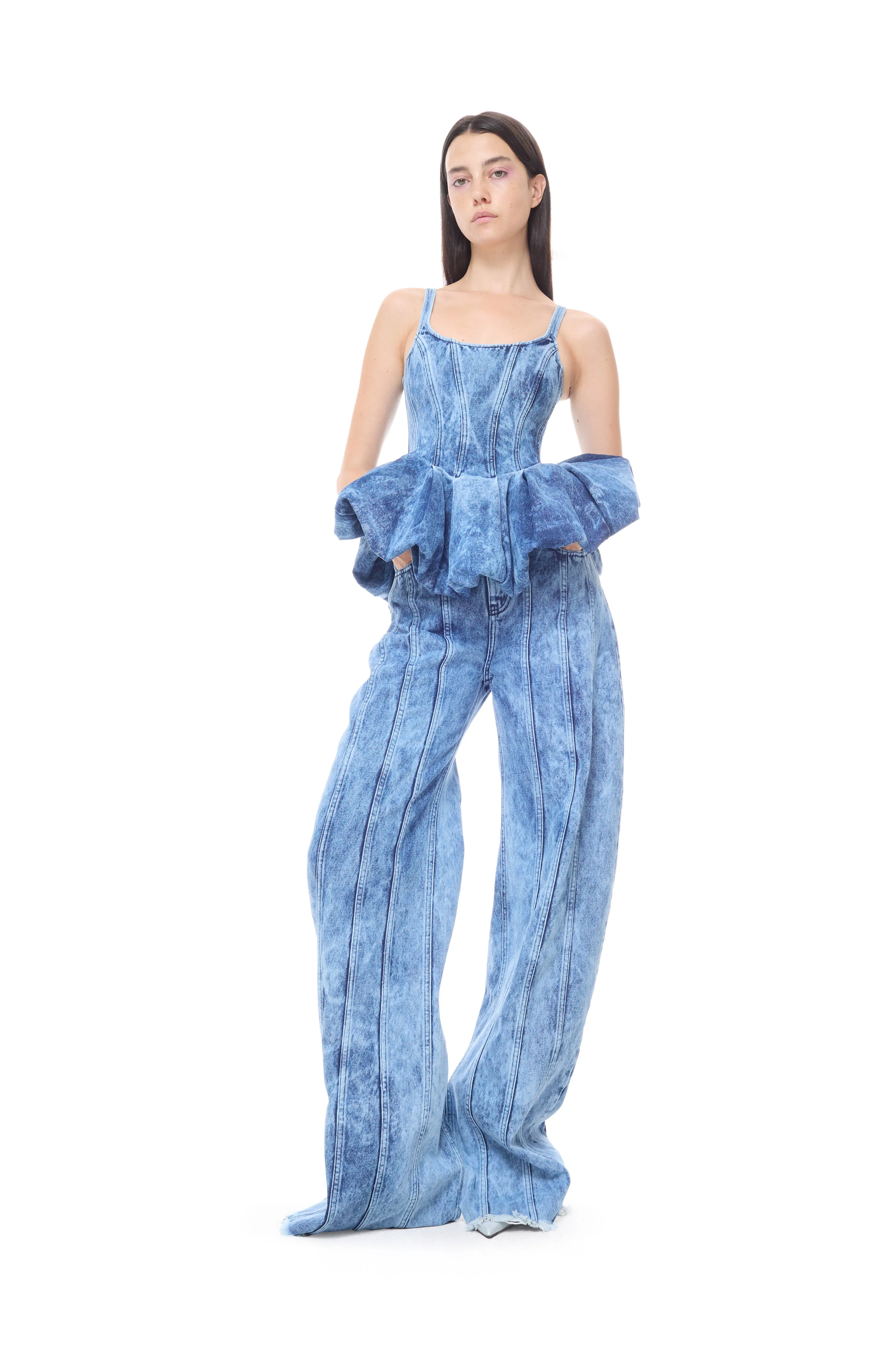 BLUE ACID WASH BOYFRIEND TROUSERS WITH SEAM LINES sold by Marques ’ Almeida