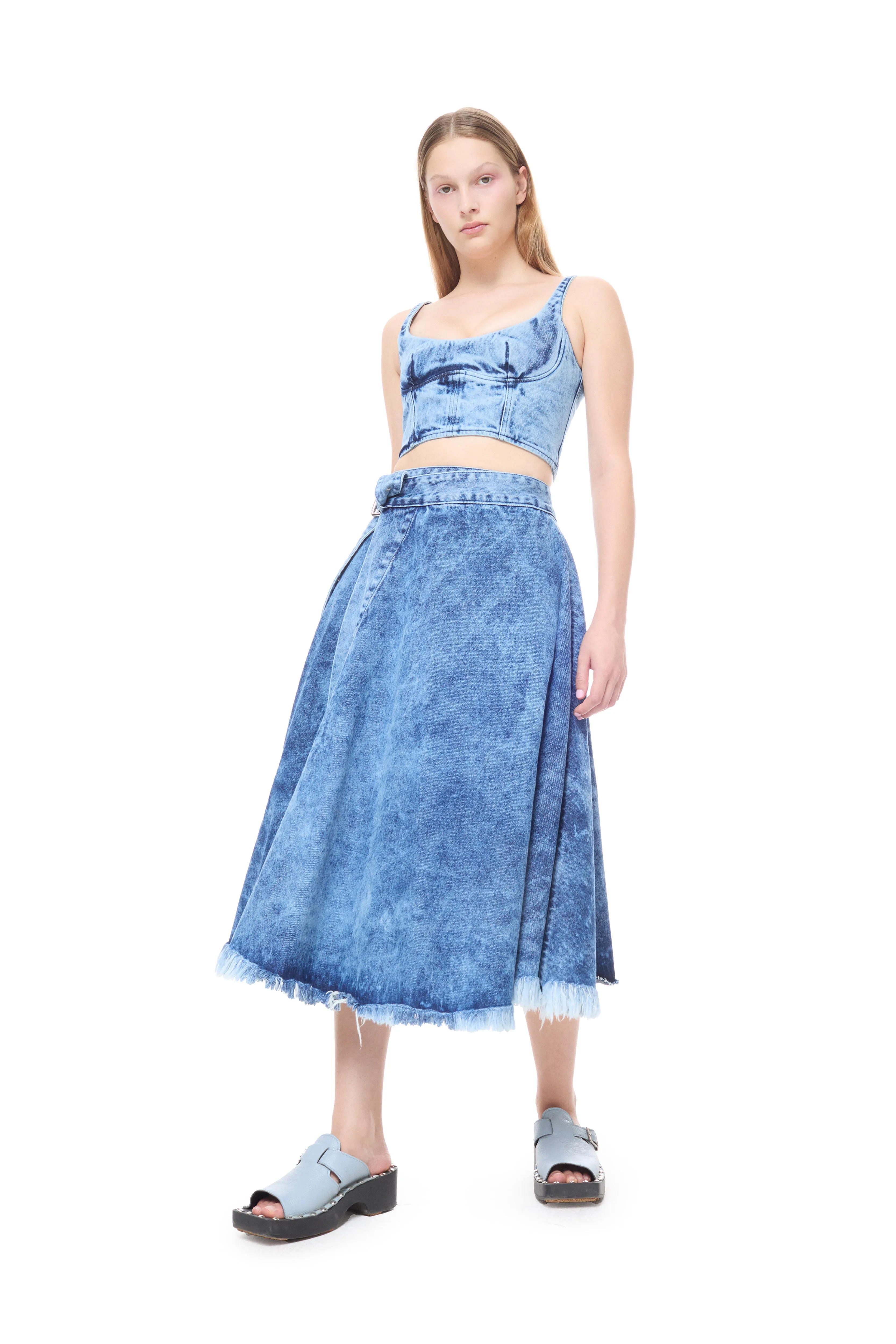 BLUE ACID WASH MIDI KILT SKIRT WITH BUCKLE FASTENING sold by Marques ’ Almeida product image thumbnail 5