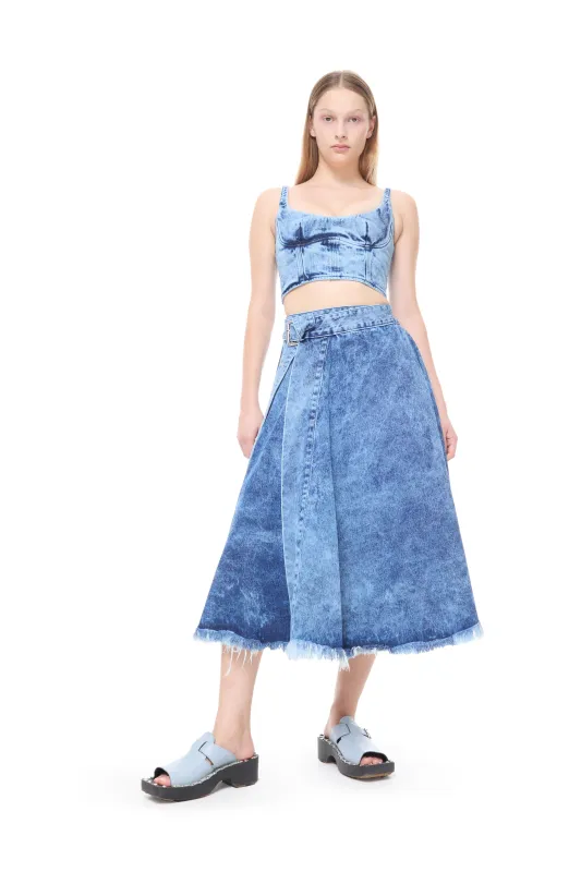 BLUE ACID WASH MIDI KILT SKIRT WITH BUCKLE FASTENING made by Marques ’ Almeida