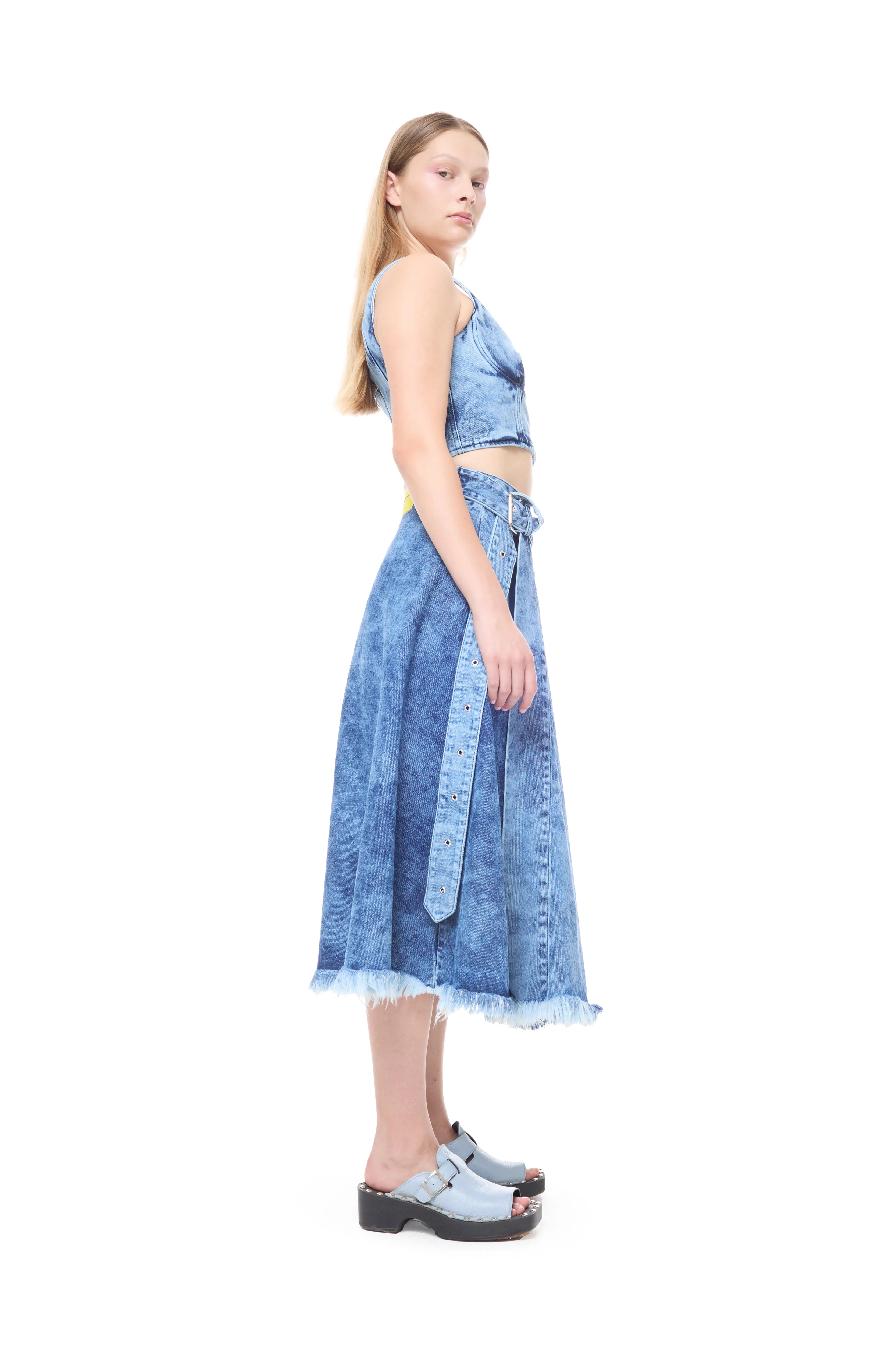 BLUE ACID WASH MIDI KILT SKIRT WITH BUCKLE FASTENING sold by Marques ’ Almeida product image thumbnail 3
