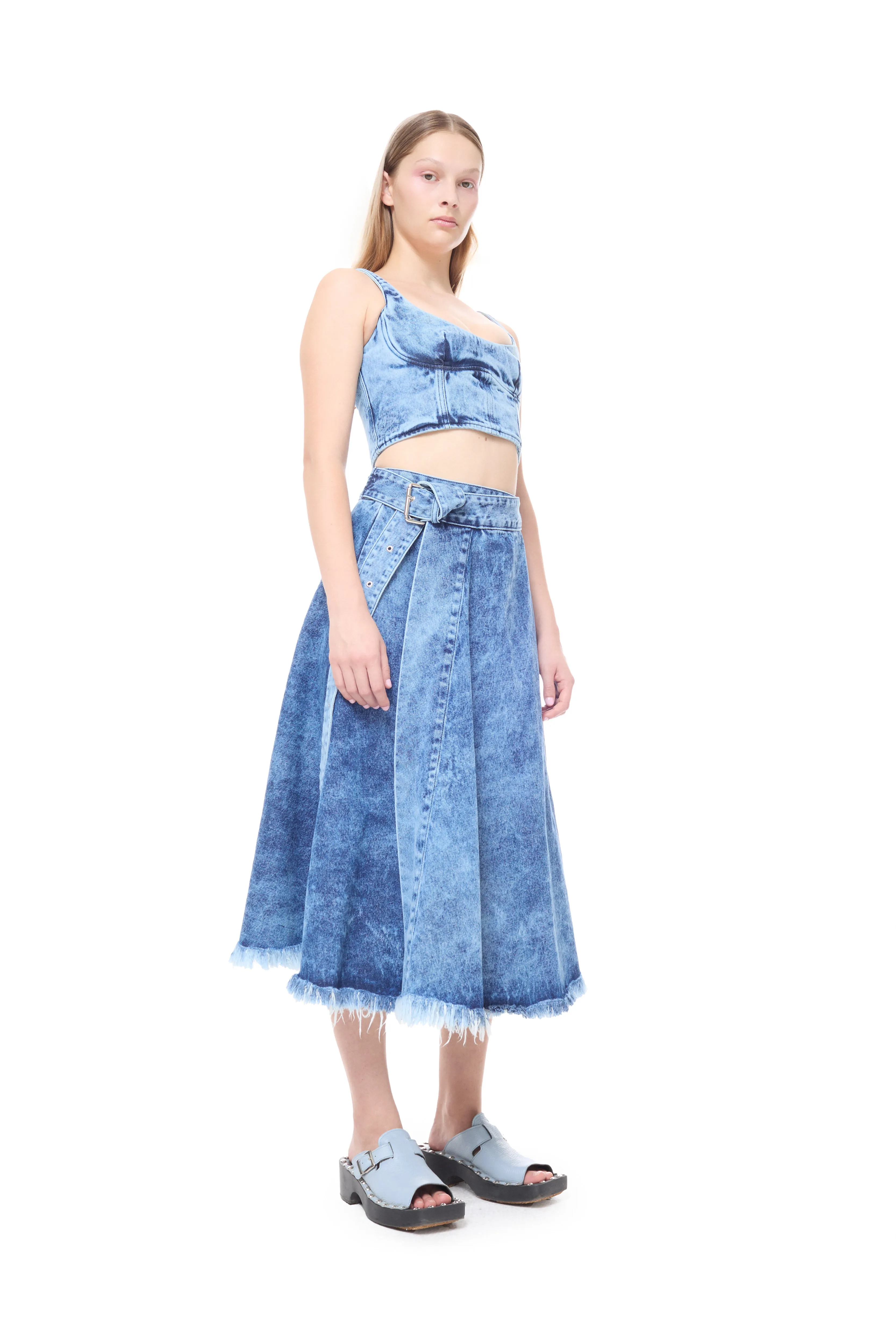 BLUE ACID WASH MIDI KILT SKIRT WITH BUCKLE FASTENING sold by Marques ’ Almeida product image thumbnail 4