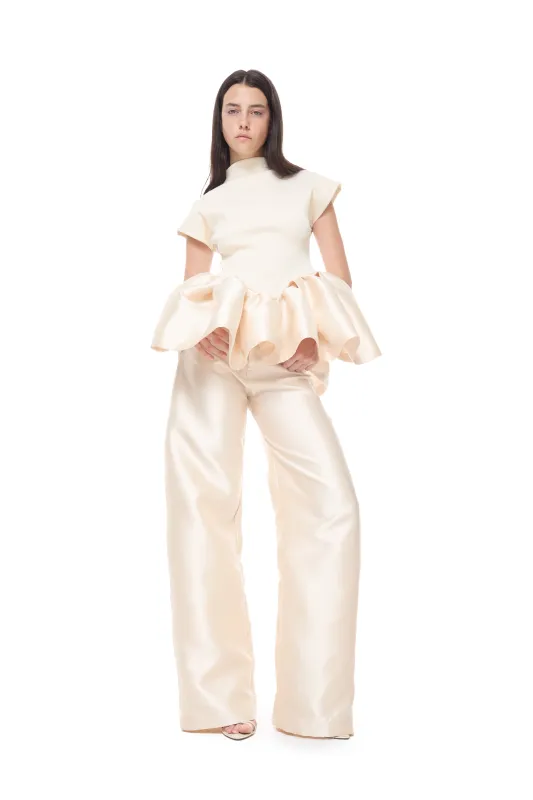 BEIGE MIKADO BOYFRIEND TROUSERS made by Marques ’ Almeida