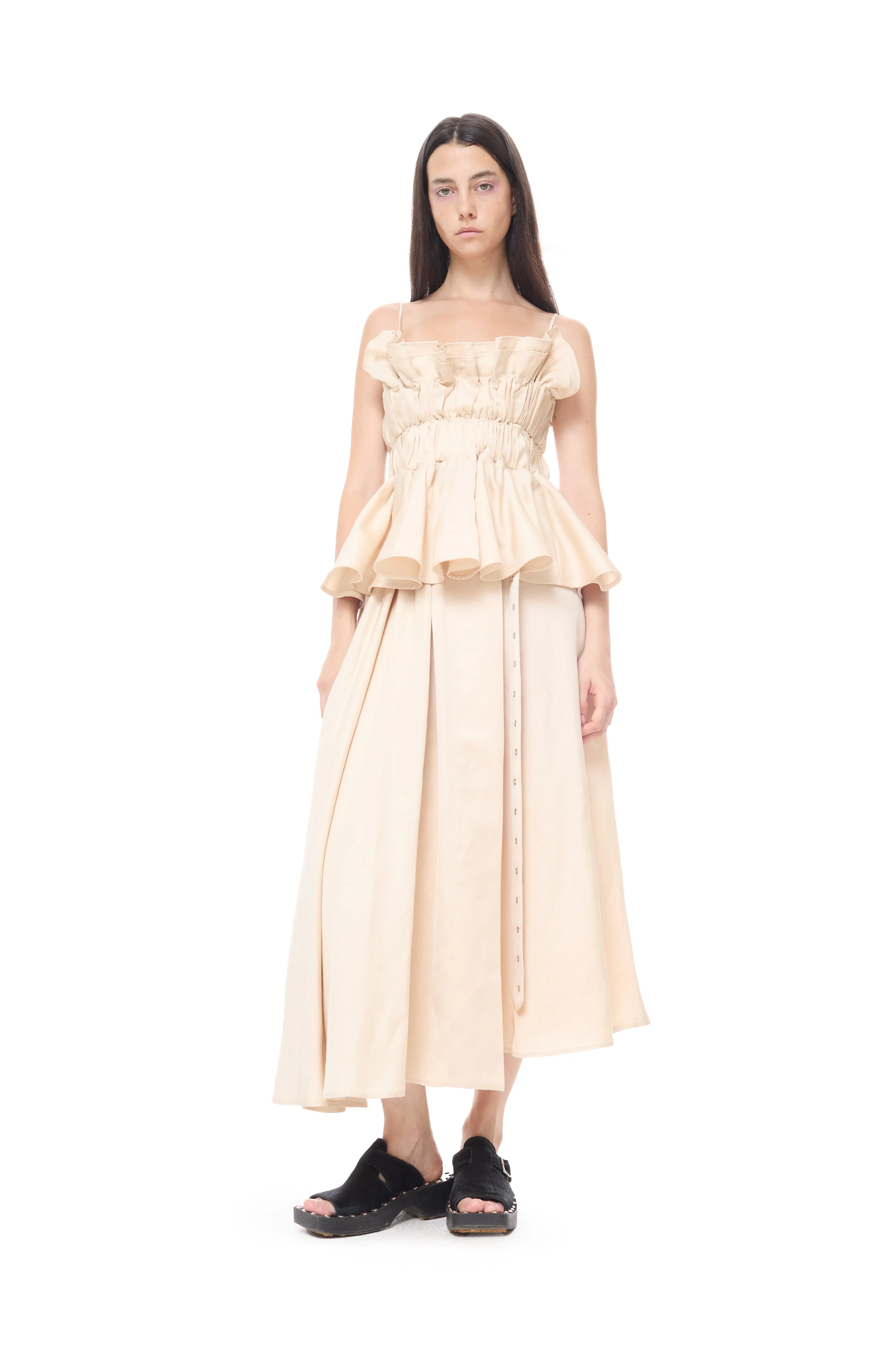 BEIGE LINEN GATHERED STRAP TOP sold by Marques ’ Almeida