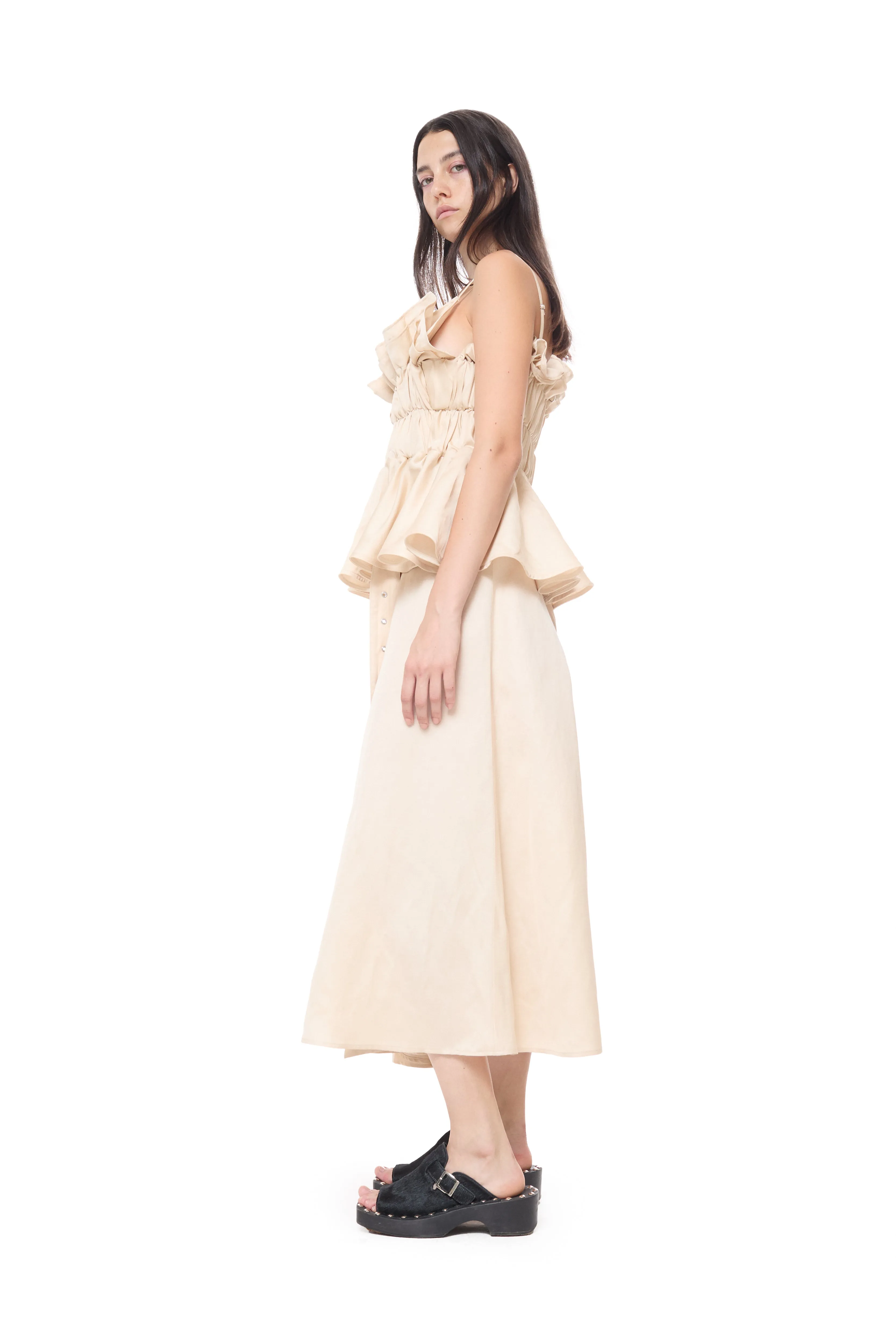 BEIGE LINEN GATHERED STRAP TOP sold by Marques ’ Almeida product image thumbnail 4