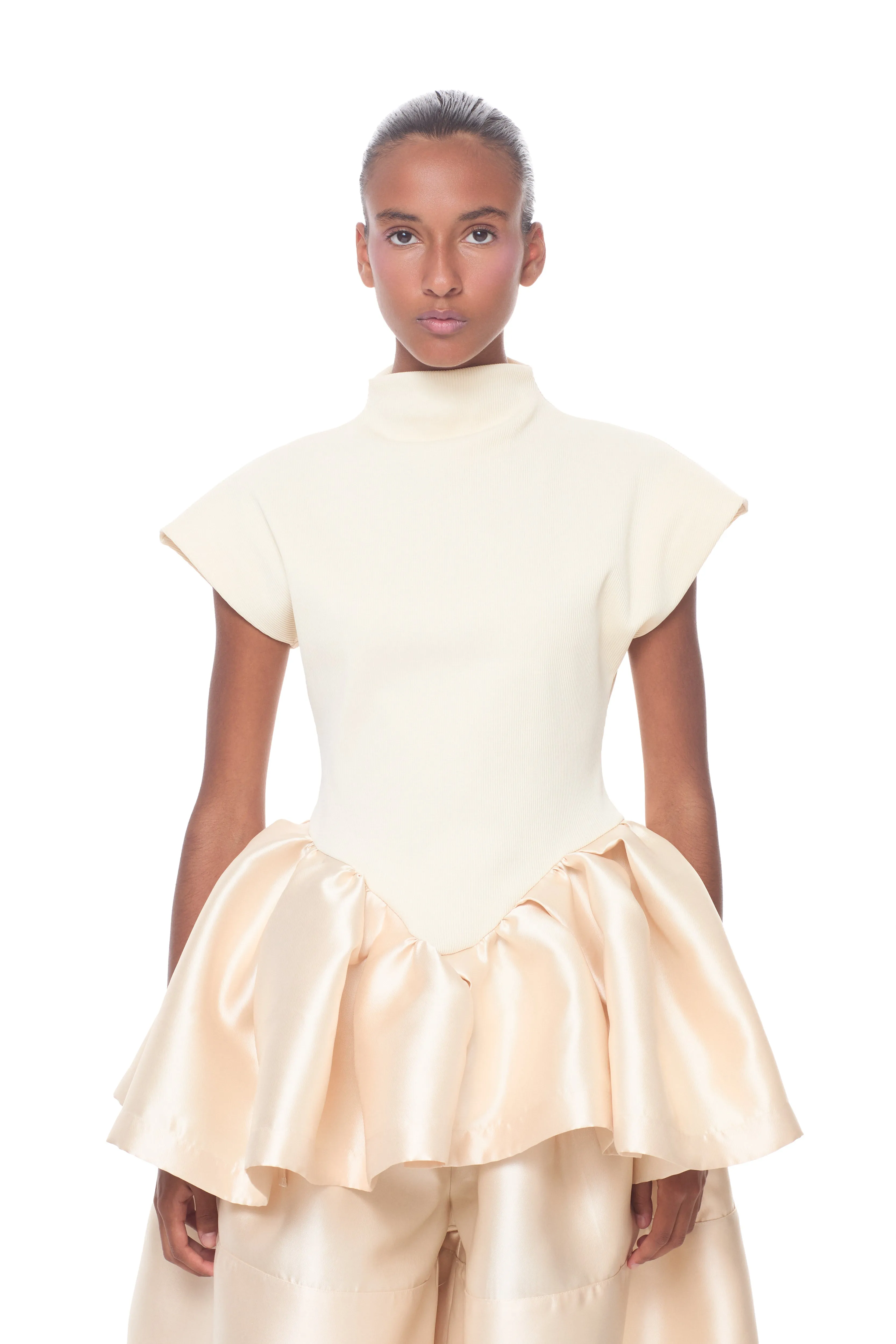 BEIGE CAP SLEEVE TOP WITH PEPLUM sold by Marques ’ Almeida