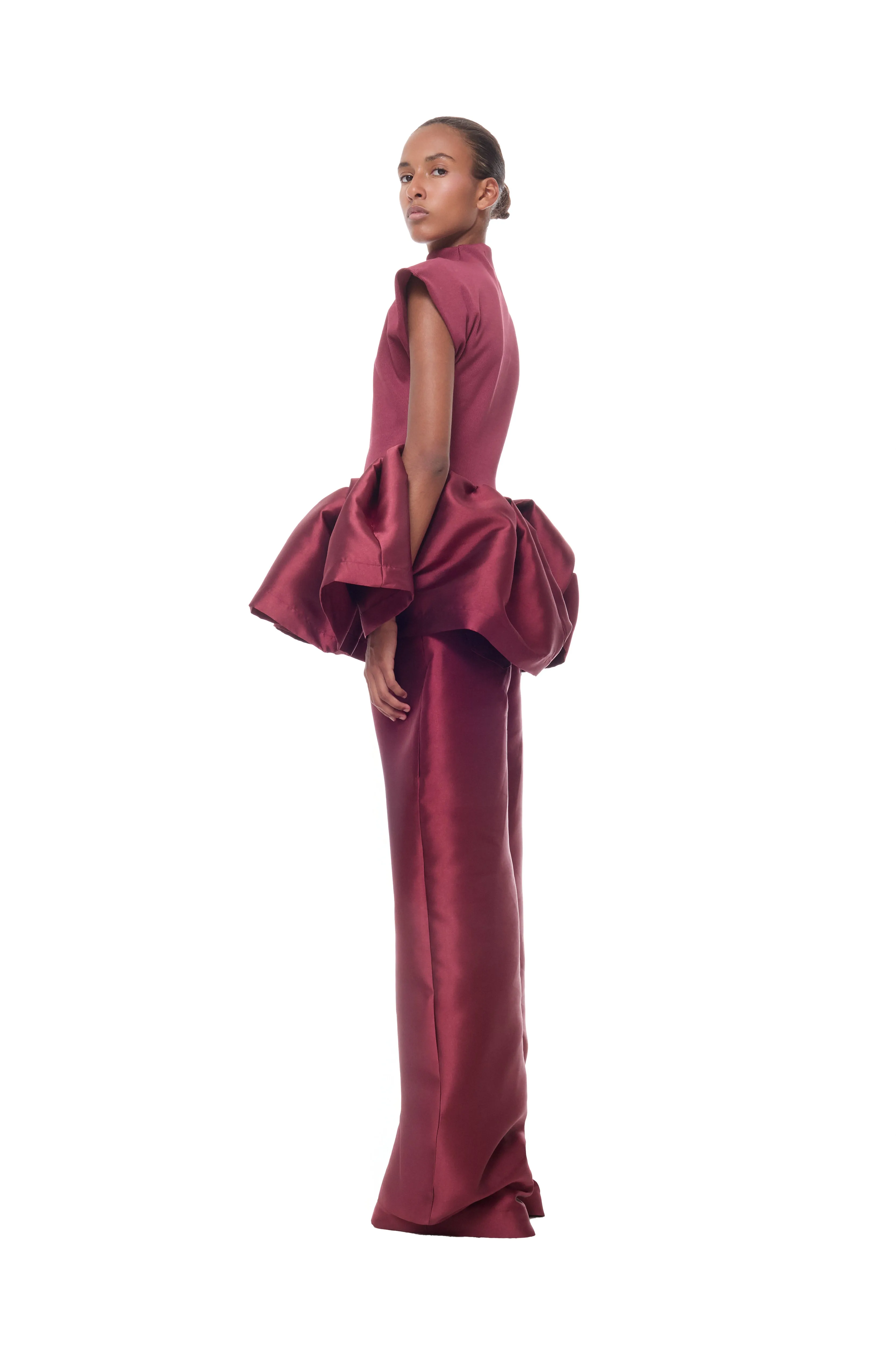 BURGUNDY CAP SLEEVE TOP WITH PEPLUM sold by Marques ’ Almeida product image thumbnail 4