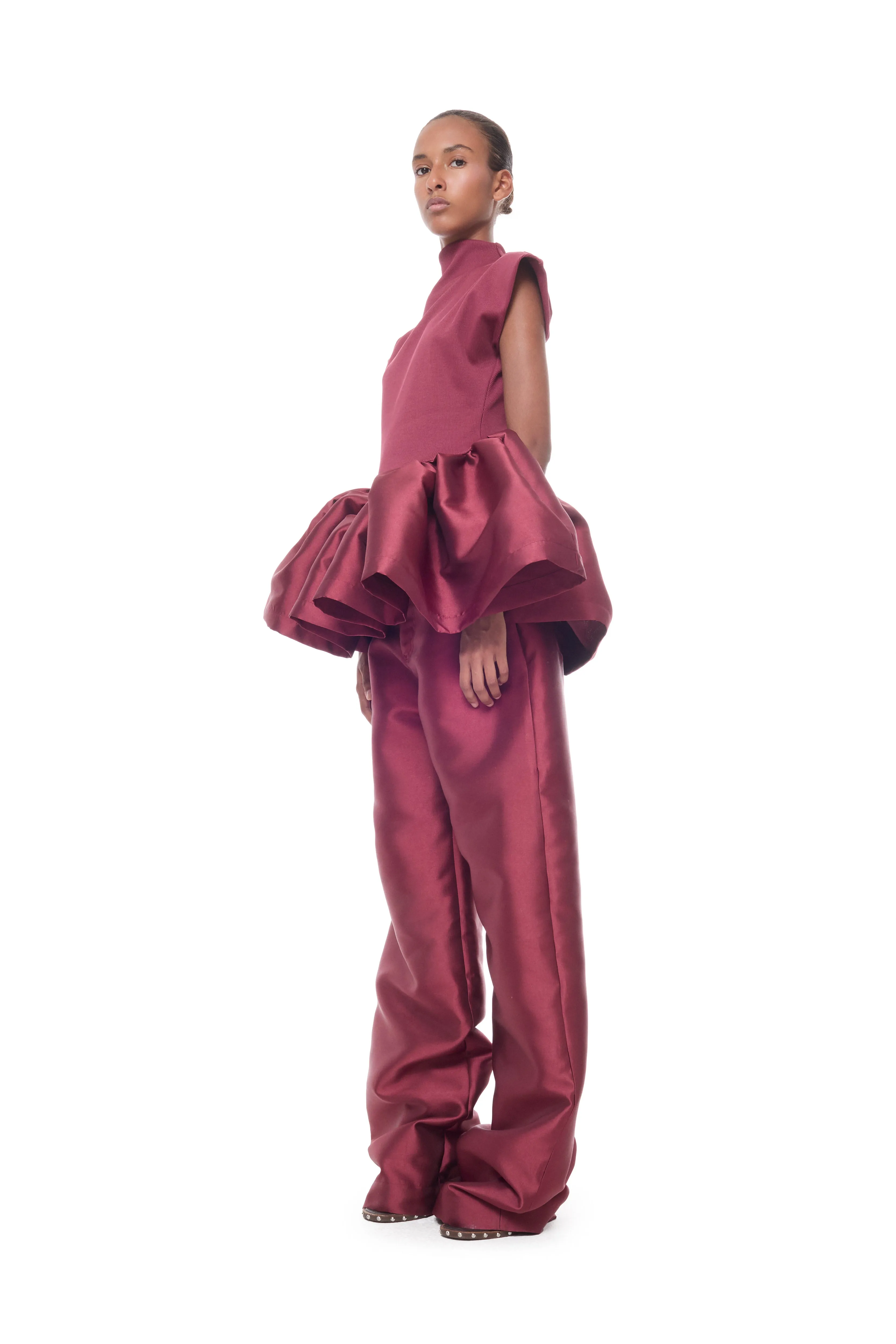 BURGUNDY CAP SLEEVE TOP WITH PEPLUM sold by Marques ’ Almeida product image thumbnail 5