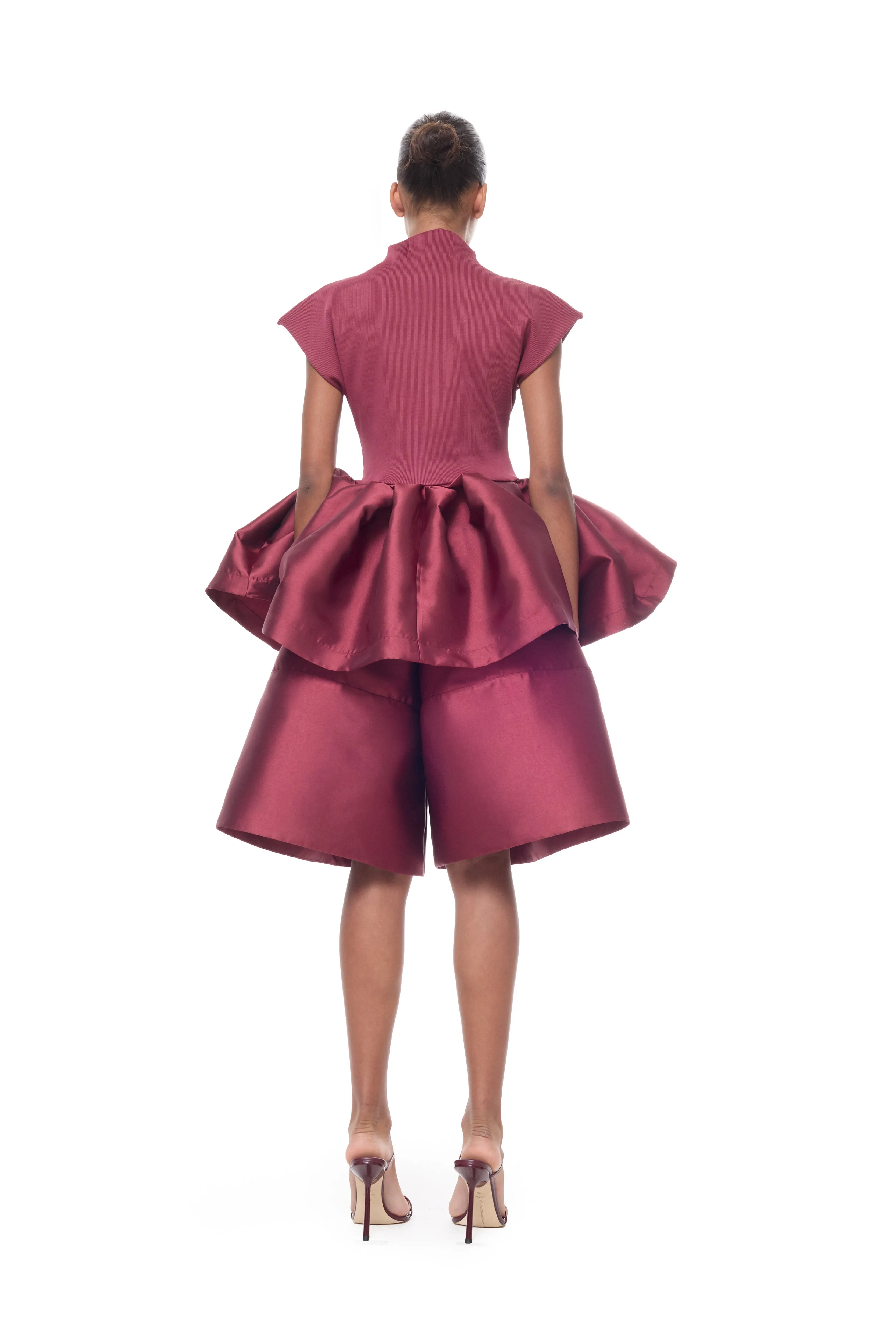 BURGUNDY HEAVY SATIN A-LINE VOLUME SHORTS sold by Marques ’ Almeida product image thumbnail 3