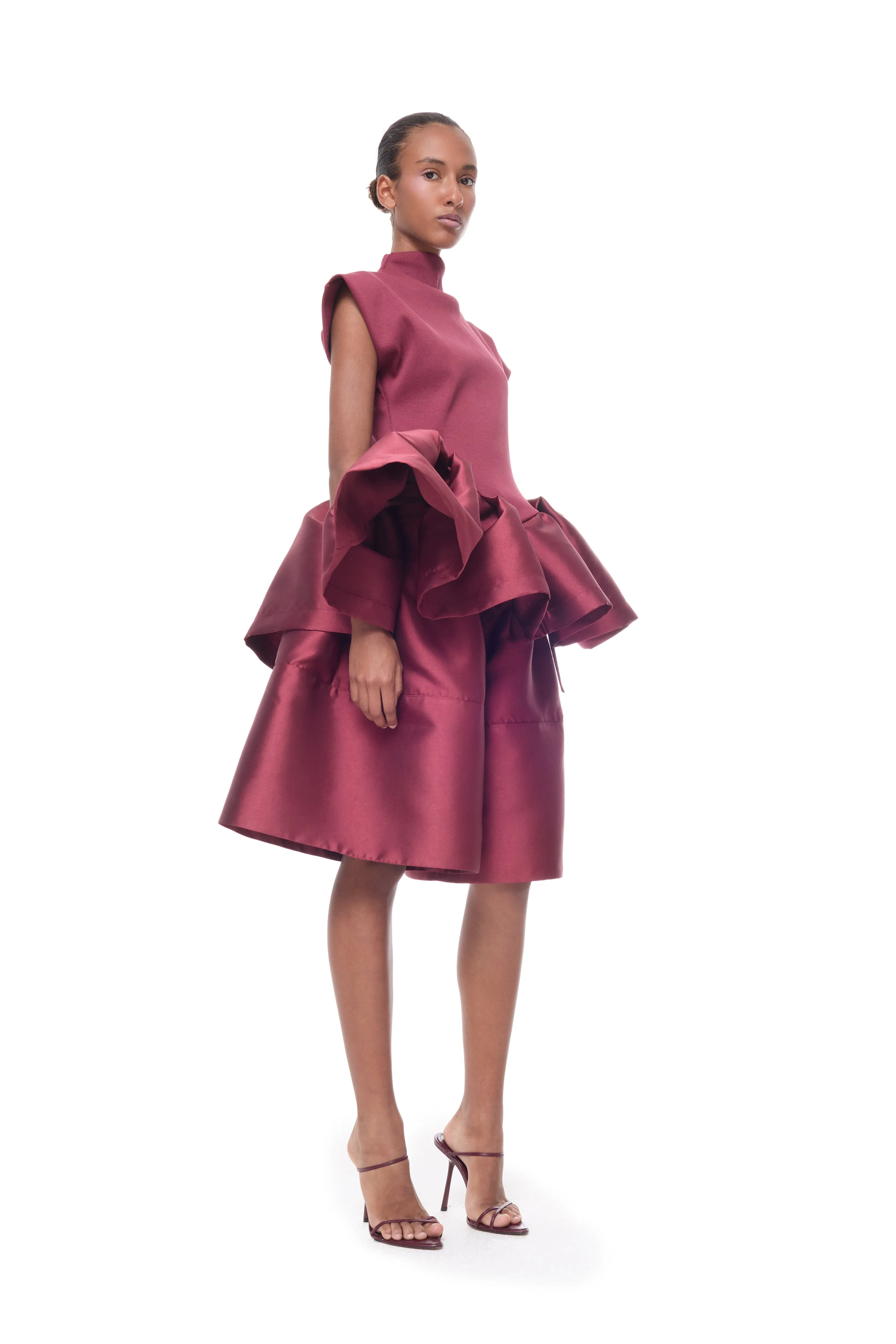 BURGUNDY HEAVY SATIN A-LINE VOLUME SHORTS sold by Marques ’ Almeida product image thumbnail 5