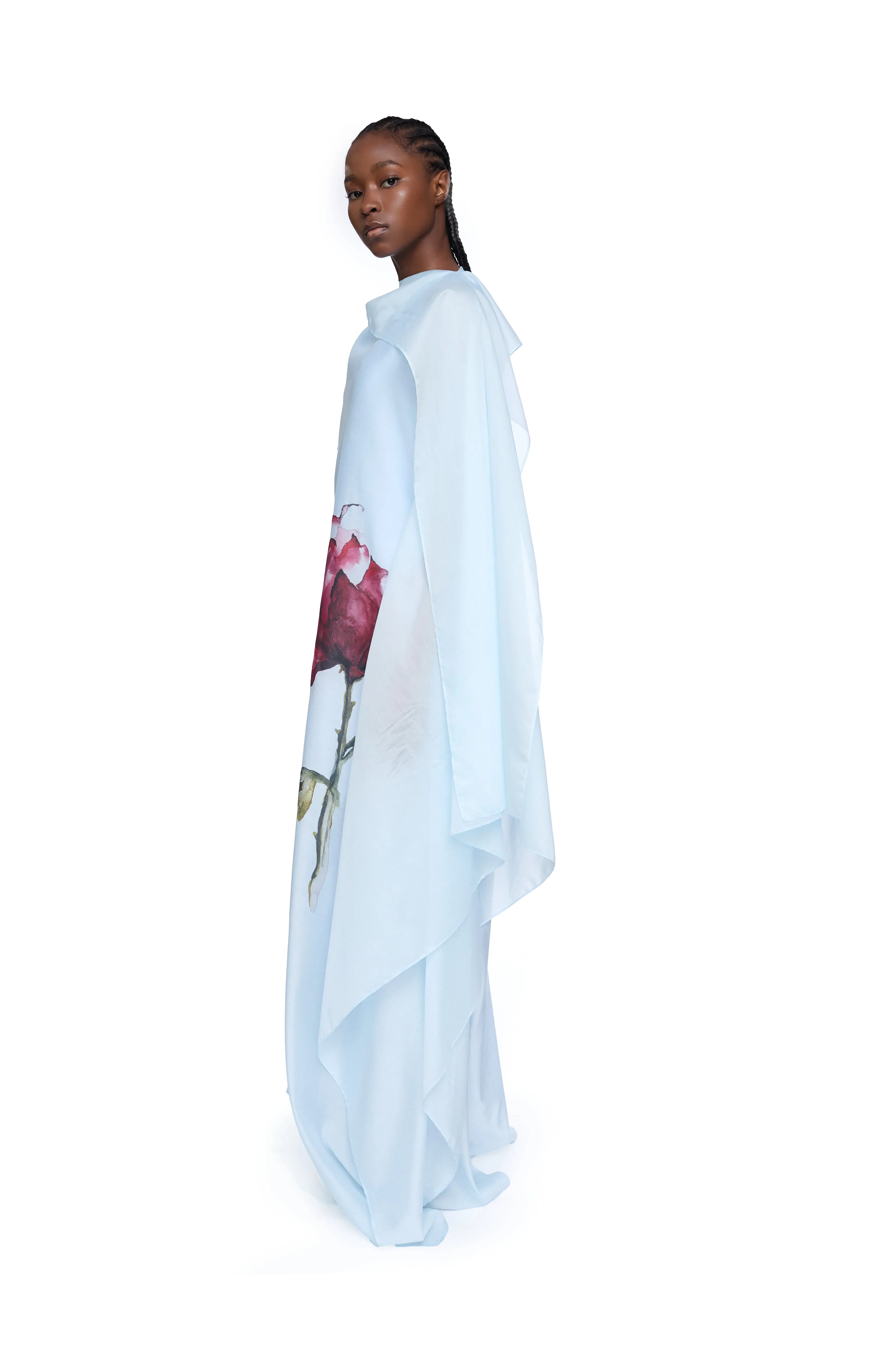 LIGHT BLUE WATERCOLOUR FLOWER SCARF DRAPE LONG DRESS sold by Marques ’ Almeida product image thumbnail 3