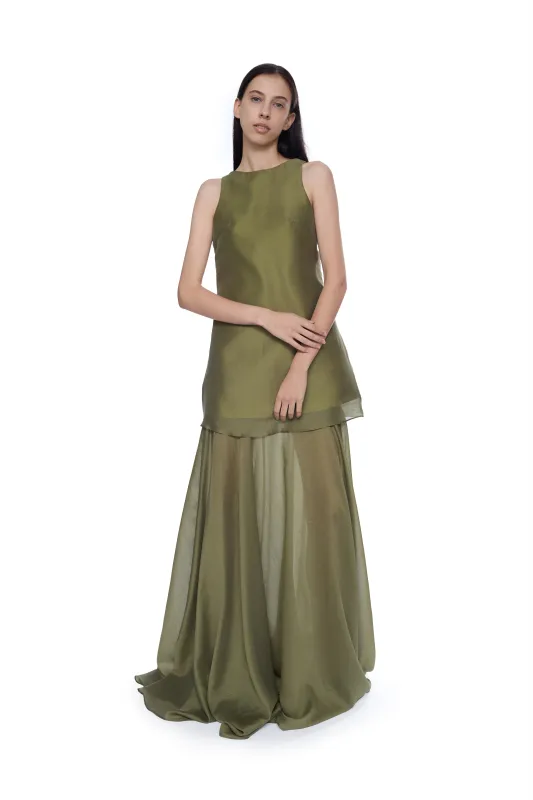 GREEN DOUBLE LAYERED LONG DRESS made by Marques ’ Almeida