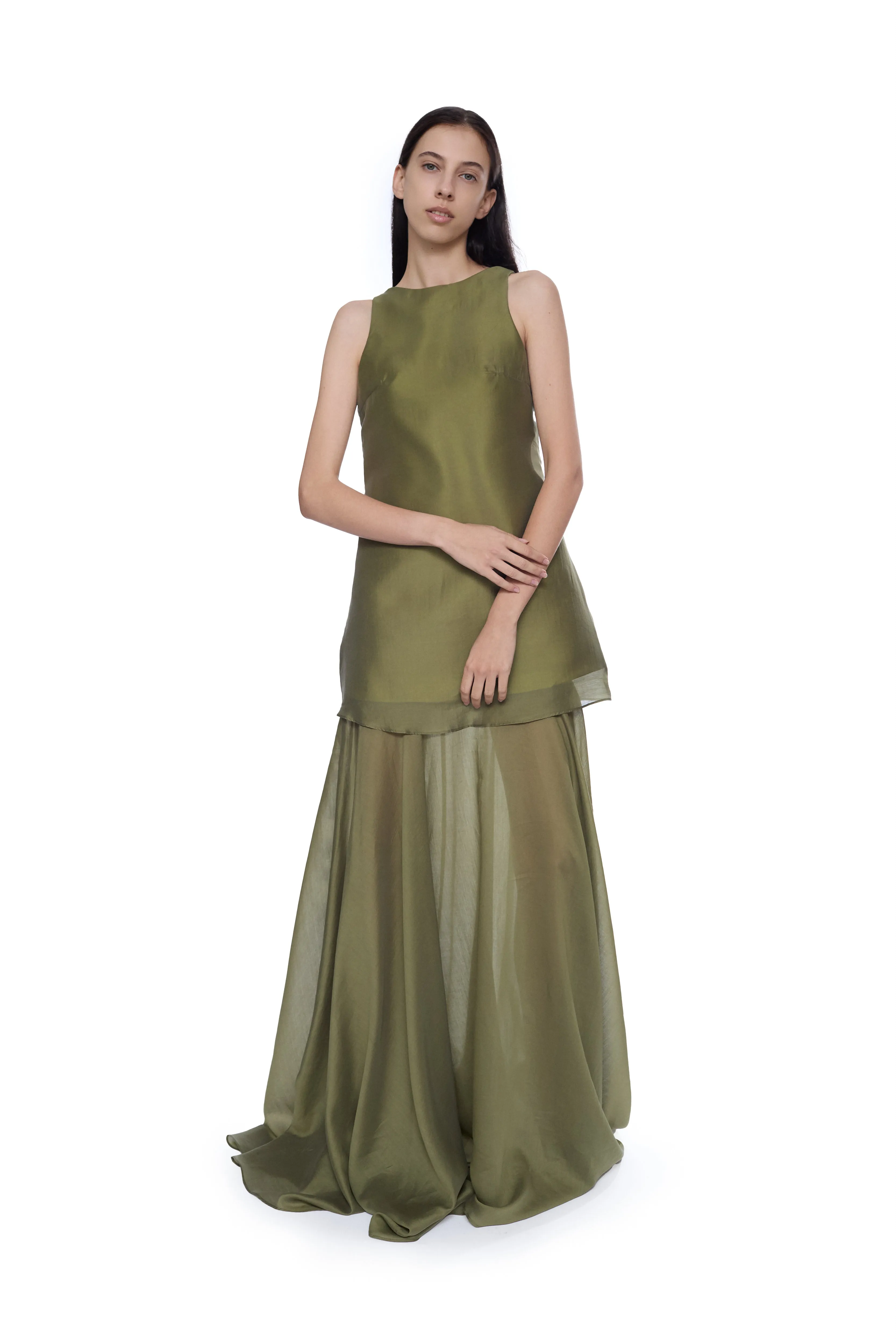 GREEN DOUBLE LAYERED LONG DRESS sold by Marques ’ Almeida