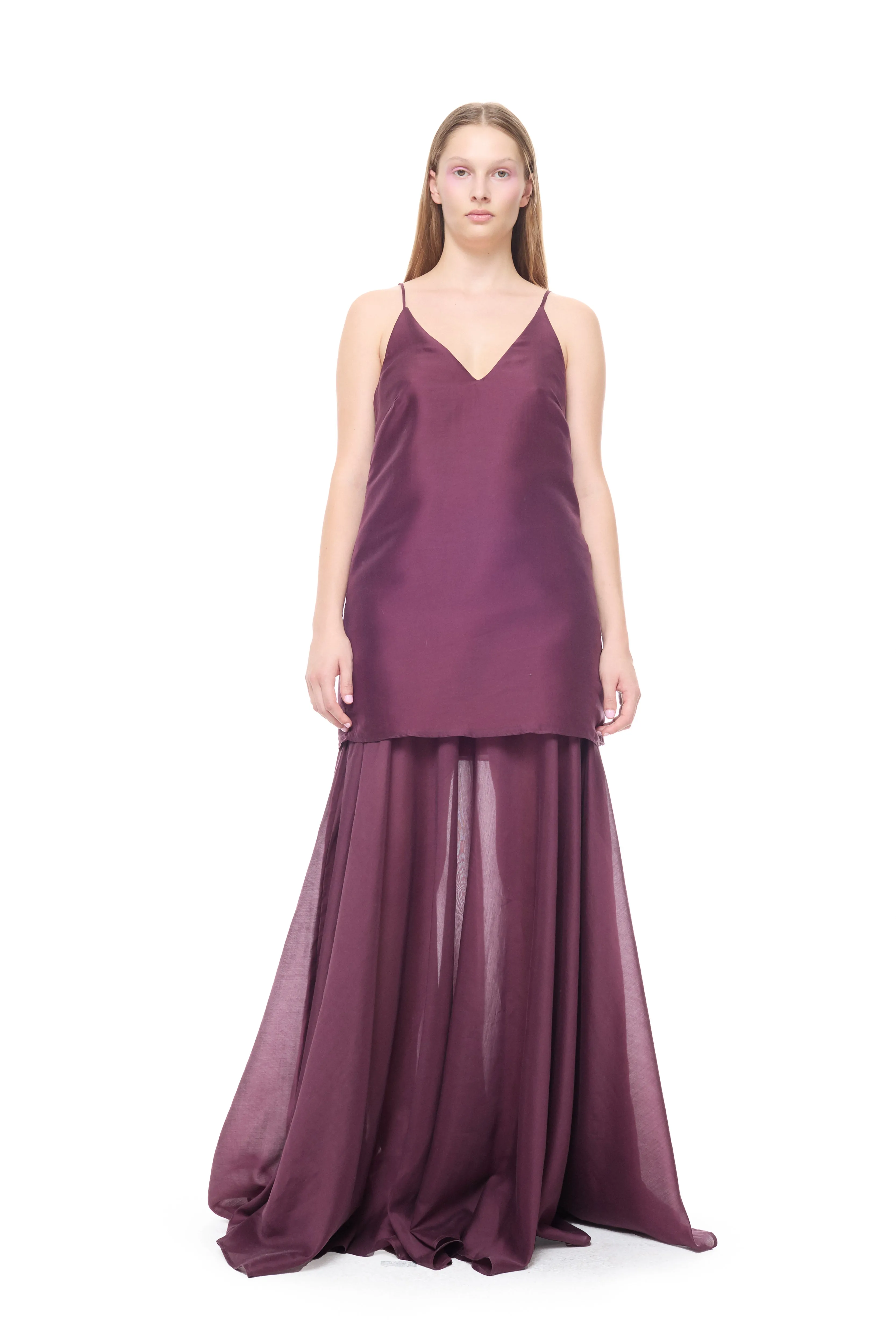 BURGUNDY DOUBLE LAYERED STRAPPY LONG DRESS sold by Marques ’ Almeida product image thumbnail 5