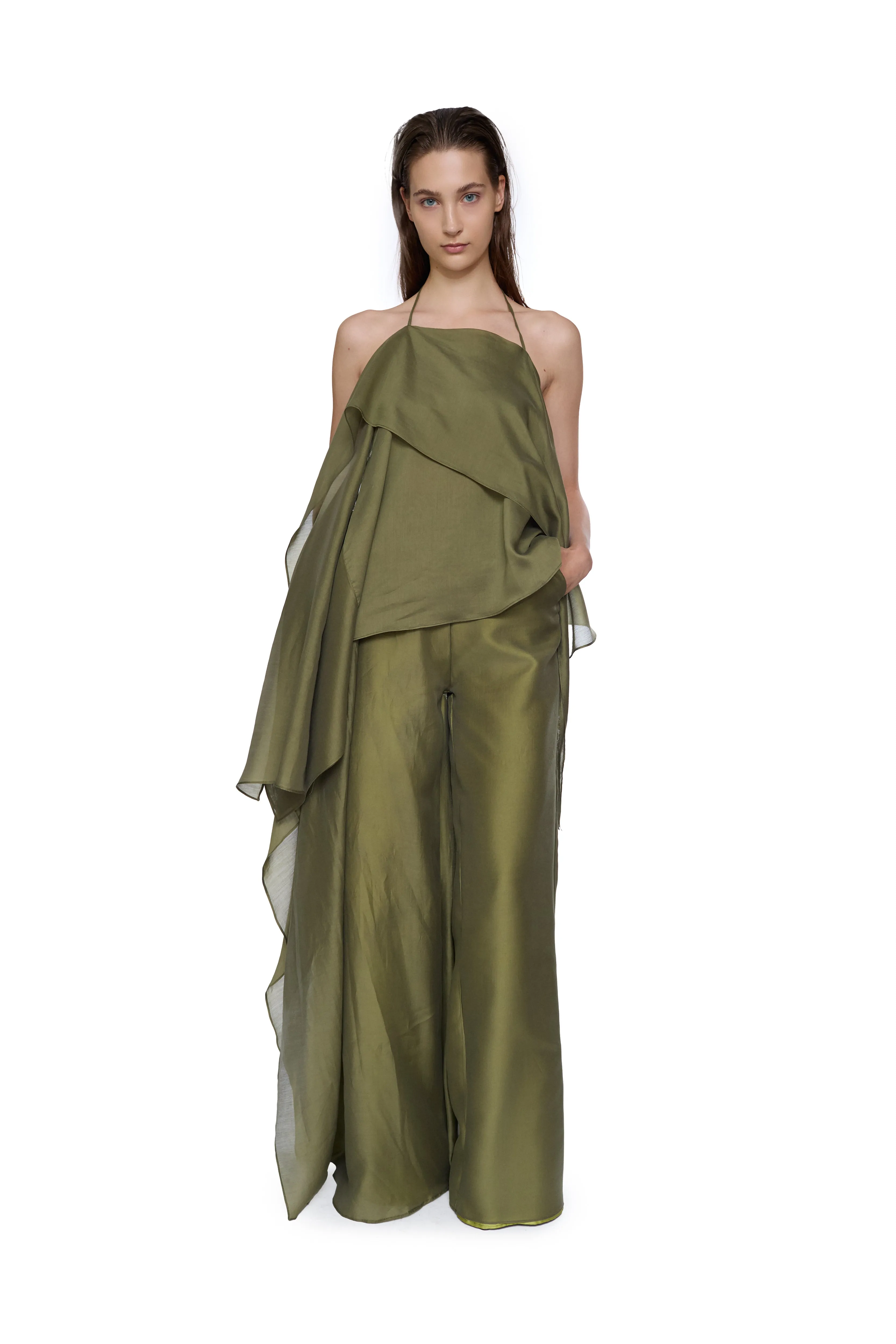 GREEN DOUBLE LAYERED BOYFRIEND TROUSERS sold by Marques ’ Almeida