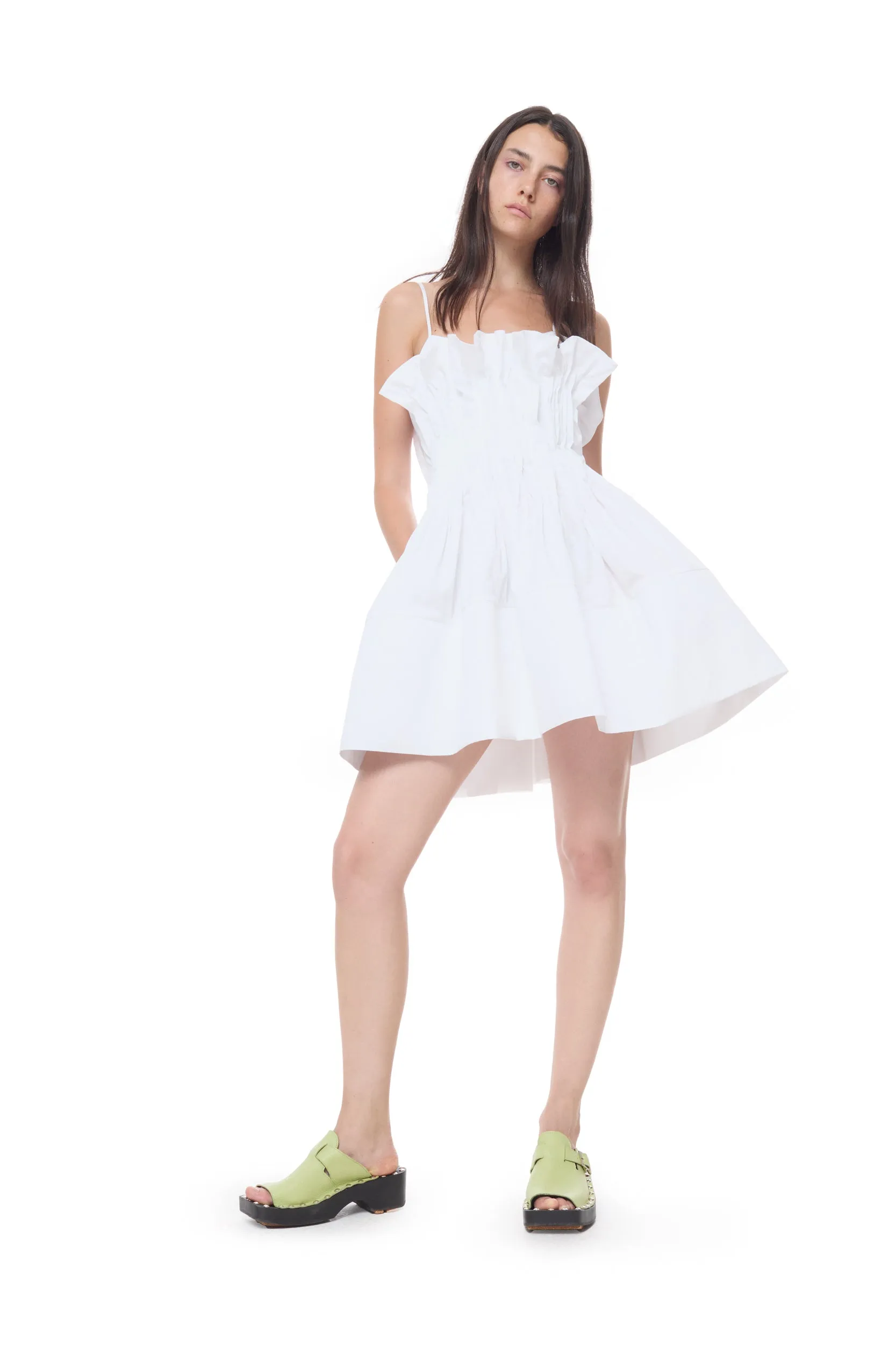 WHITE CINCHED PLEATED MINI DRESS sold by Marques ’ Almeida