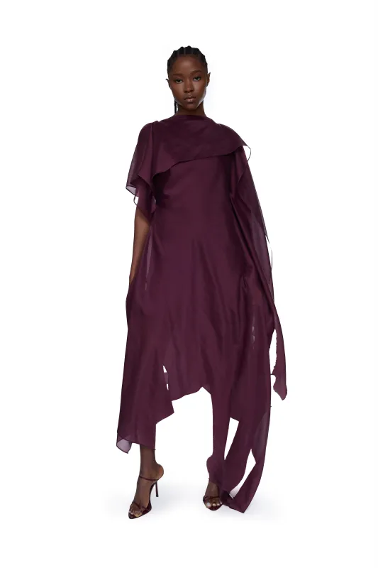 BURGUNDY SCARF DRAPE FLOWY MIDI DRESS made by Marques ’ Almeida